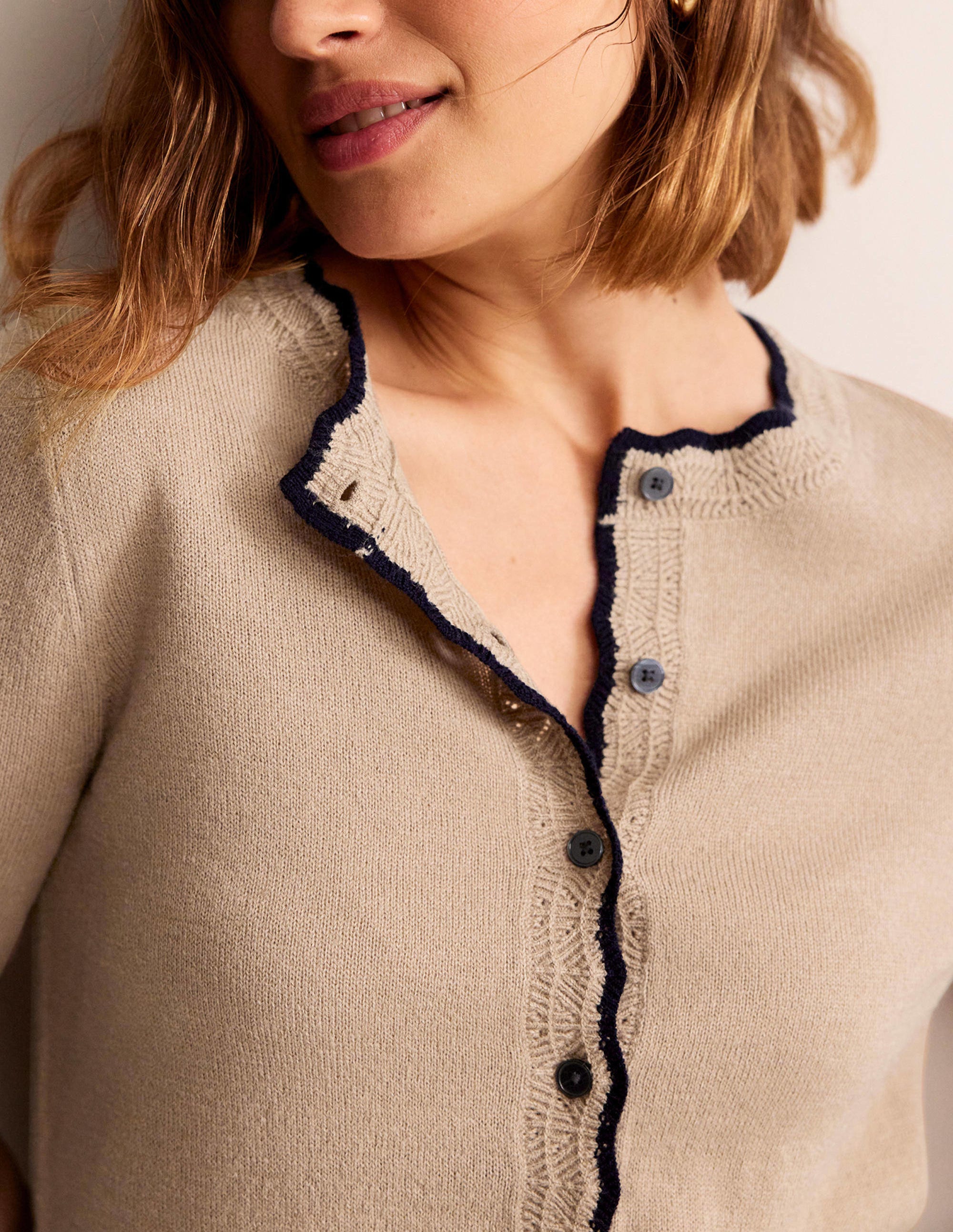 Merino Scallop Cardigan-Camel Melange - Image 2