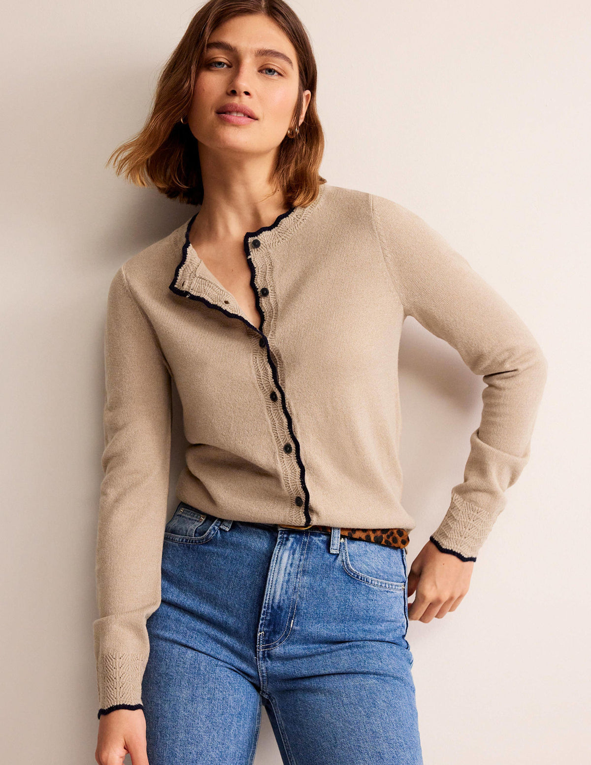 Merino Scallop Cardigan-Camel Melange - Image 4