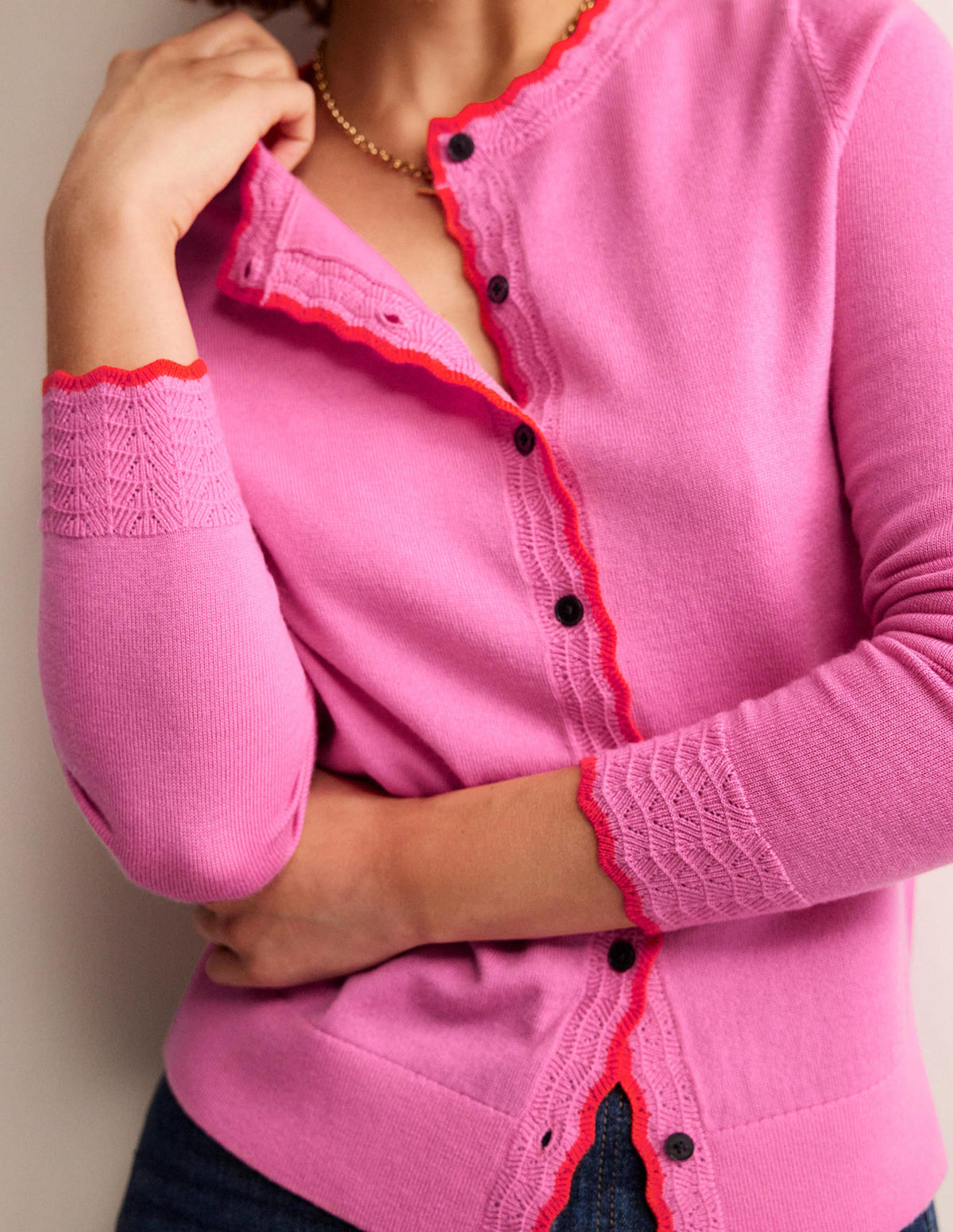 Merino Scallop Cardigan-Mid Pink - Image 2