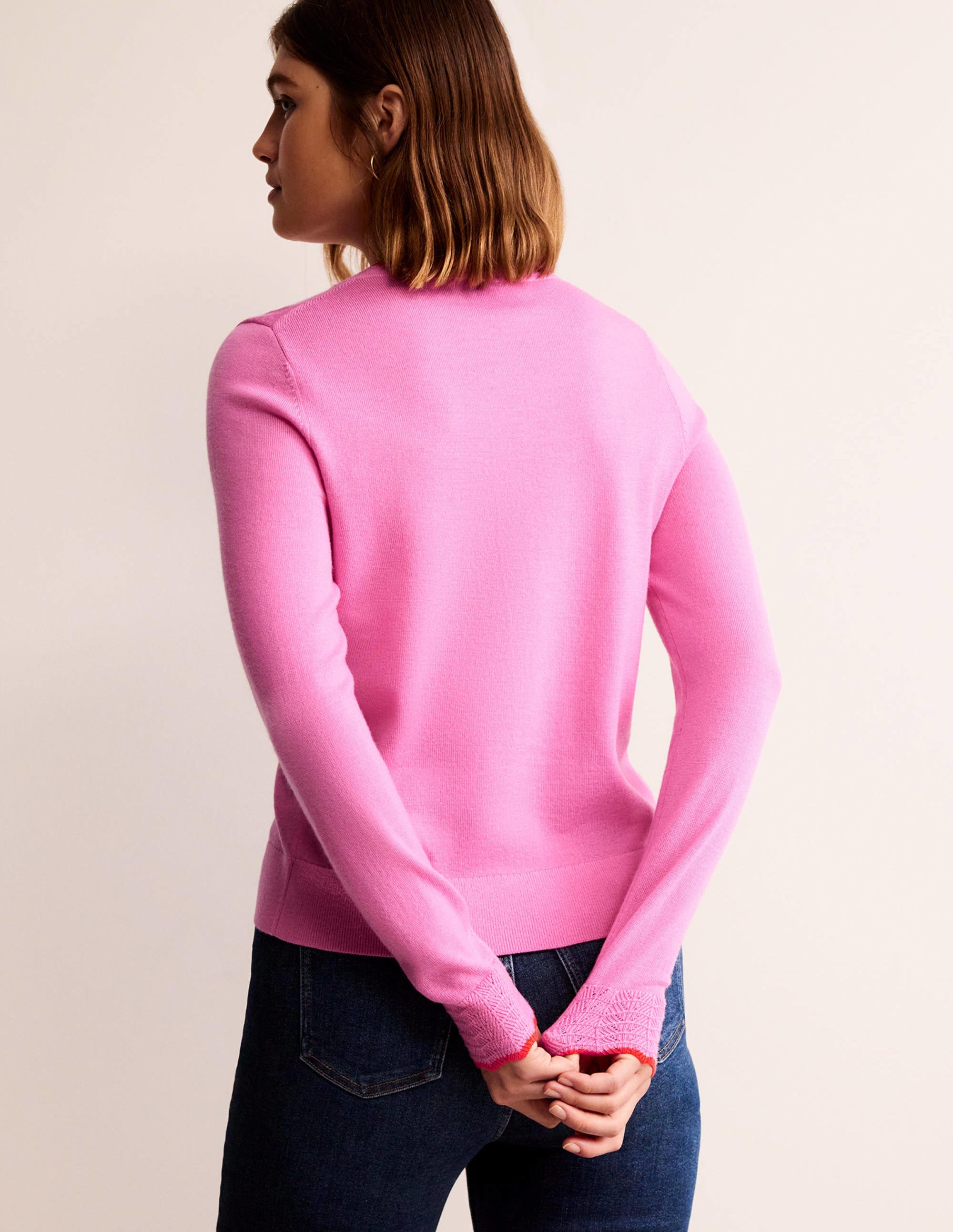 Merino Scallop Cardigan-Mid Pink - Image 3