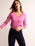 Merino Scallop V-Neck Jumper-Mid Pink