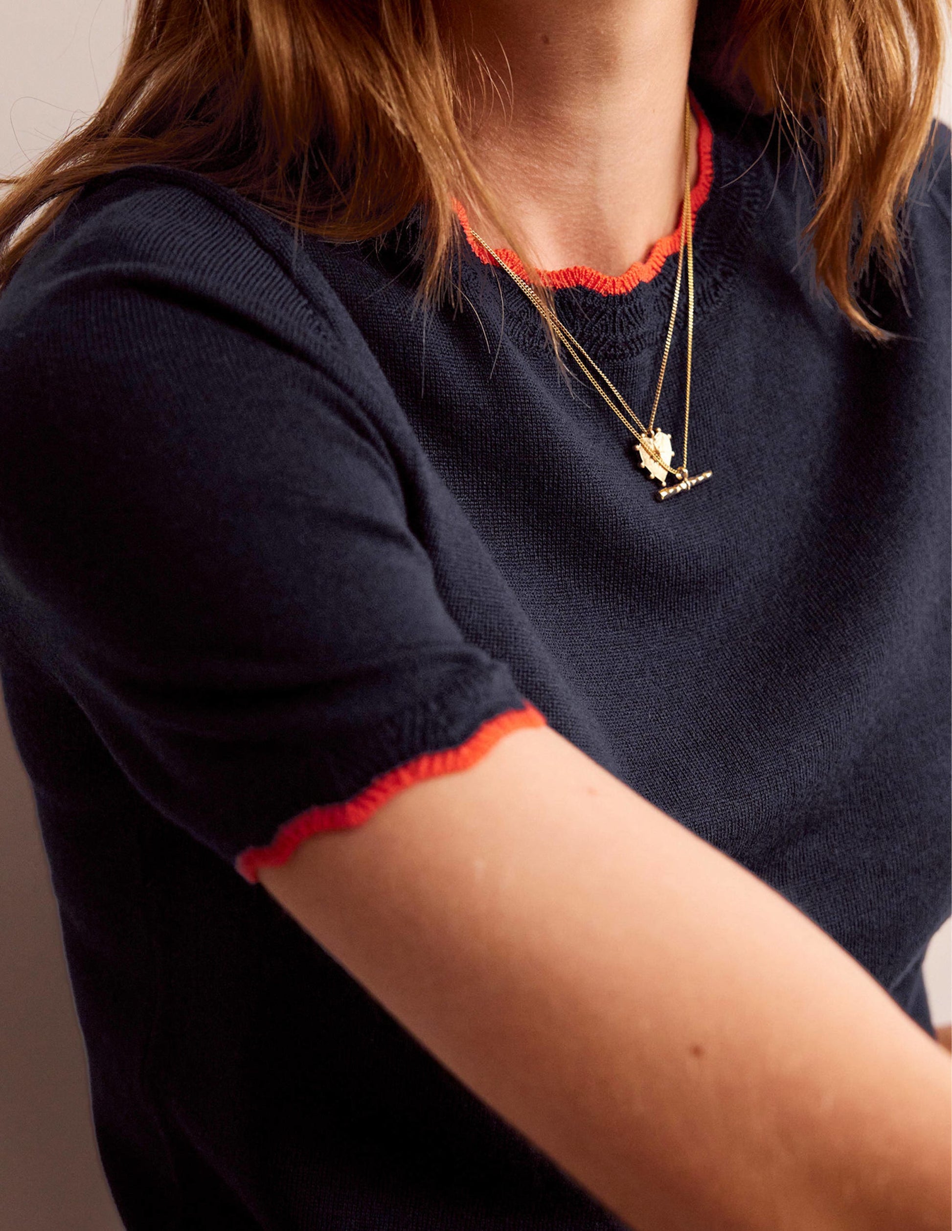 Merino Scalloped T-shirt-Navy-2