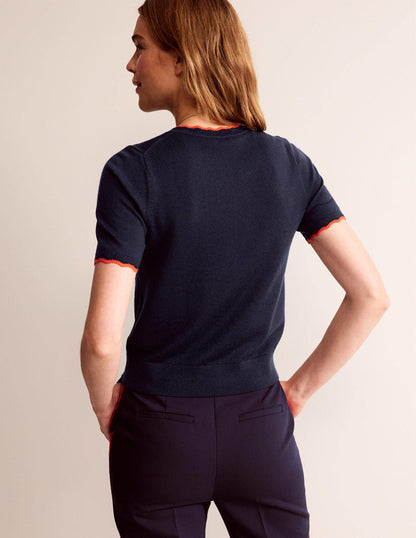 Merino Scalloped T-shirt-Navy-3