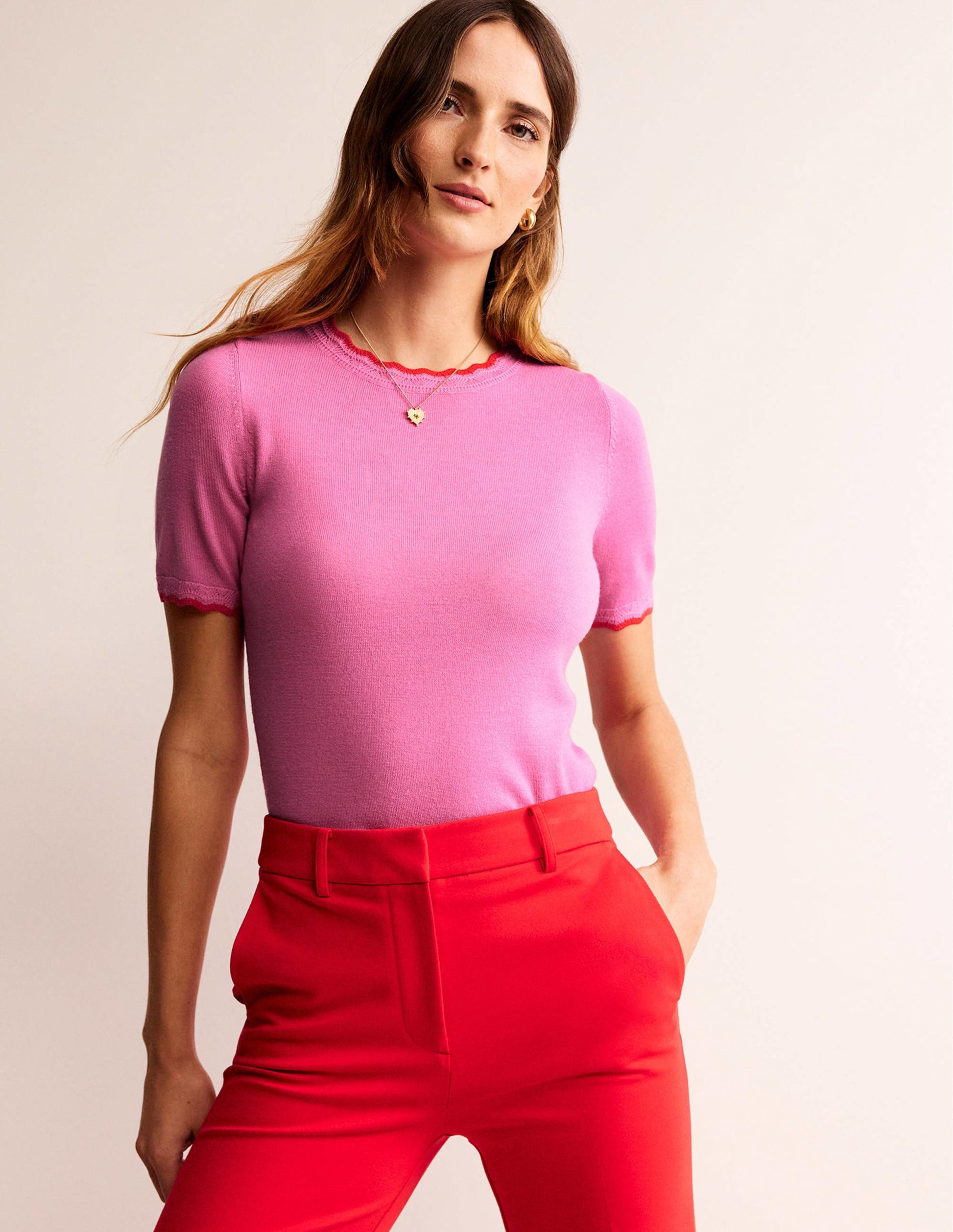 Merino Scalloped T-shirt-Mid Pink-1
