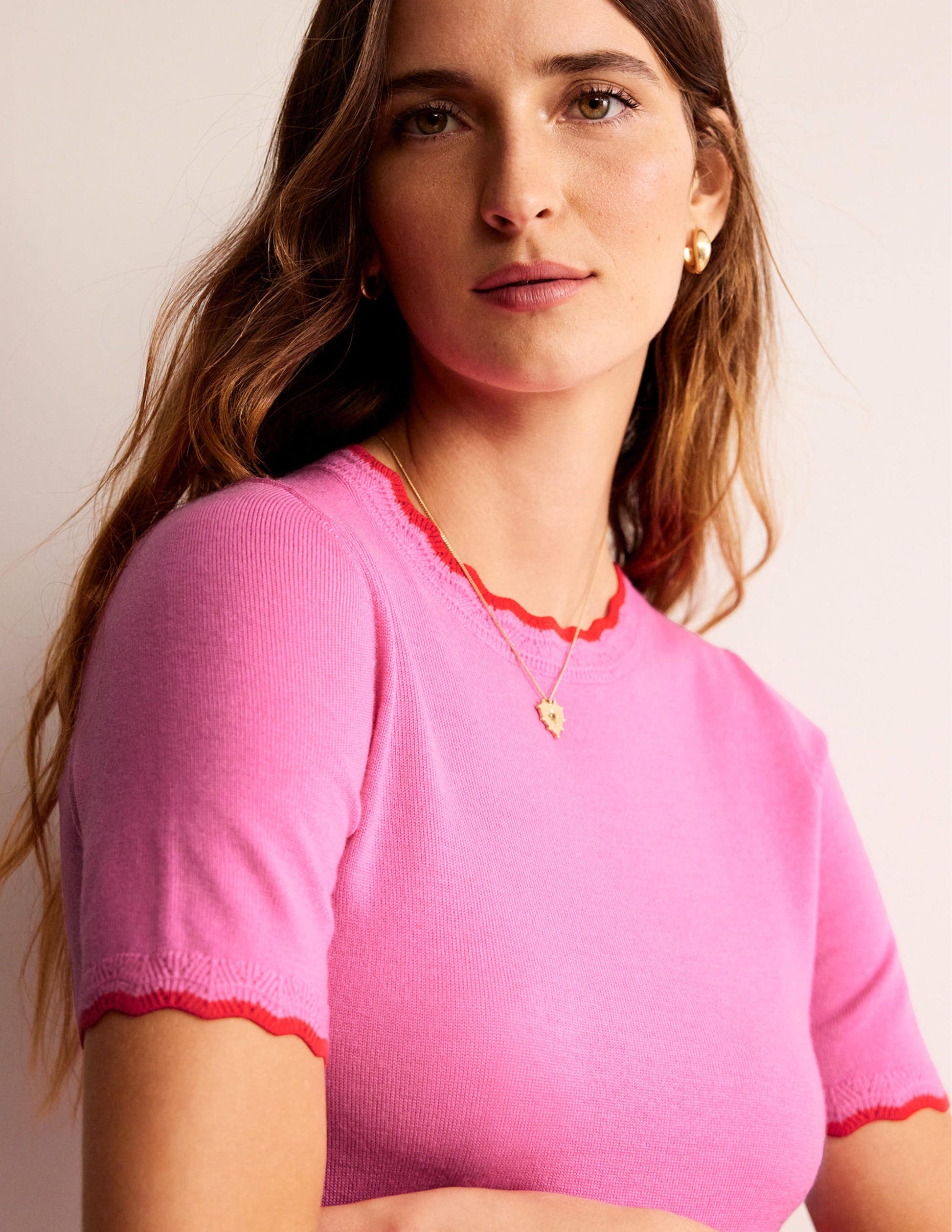 Merino Scalloped T-shirt-Mid Pink-2