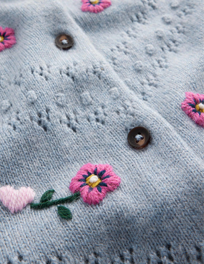 Floral-Embroidered Cardigan-Blue Pebble-7