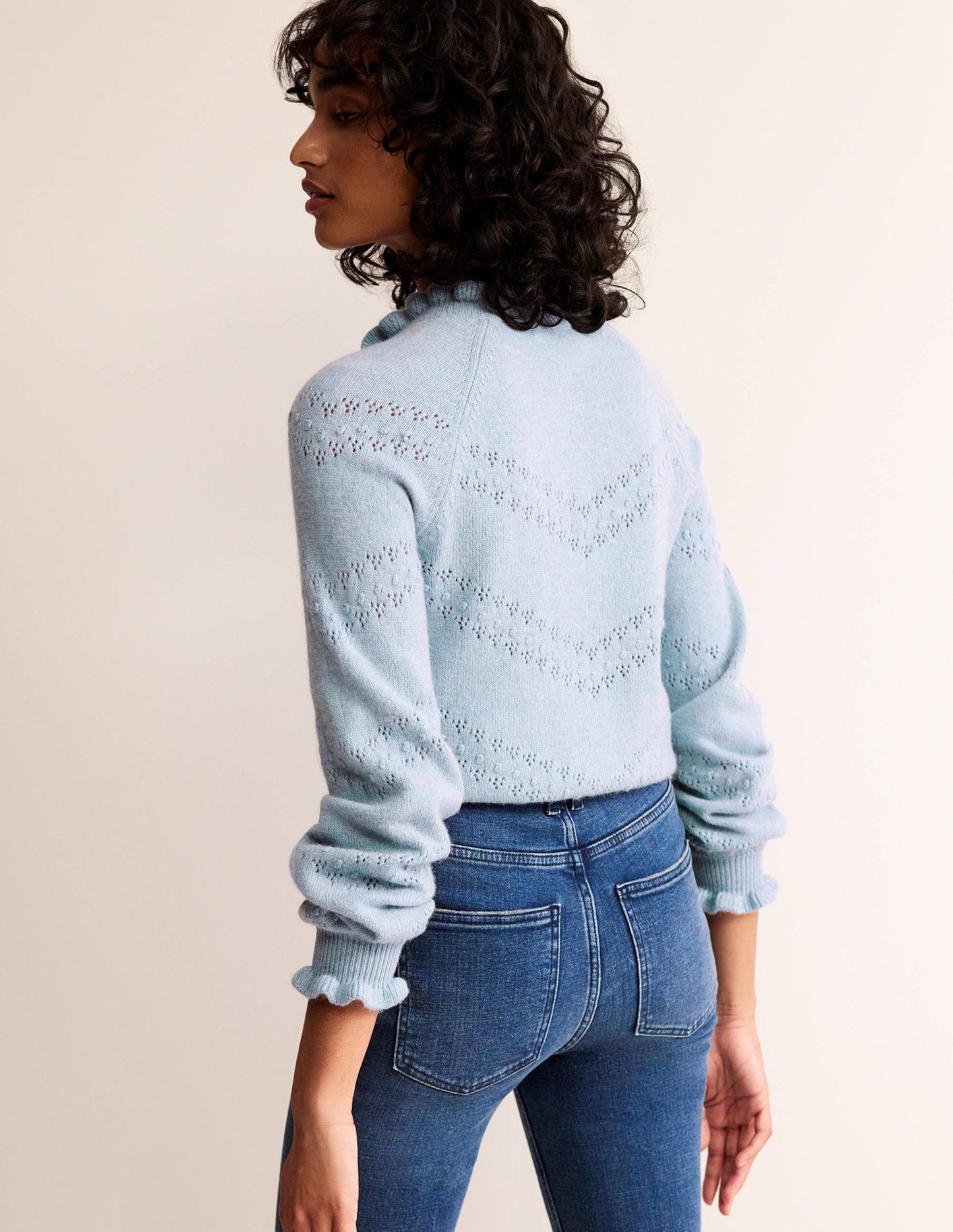 Floral-Embroidered Cardigan-Blue Pebble