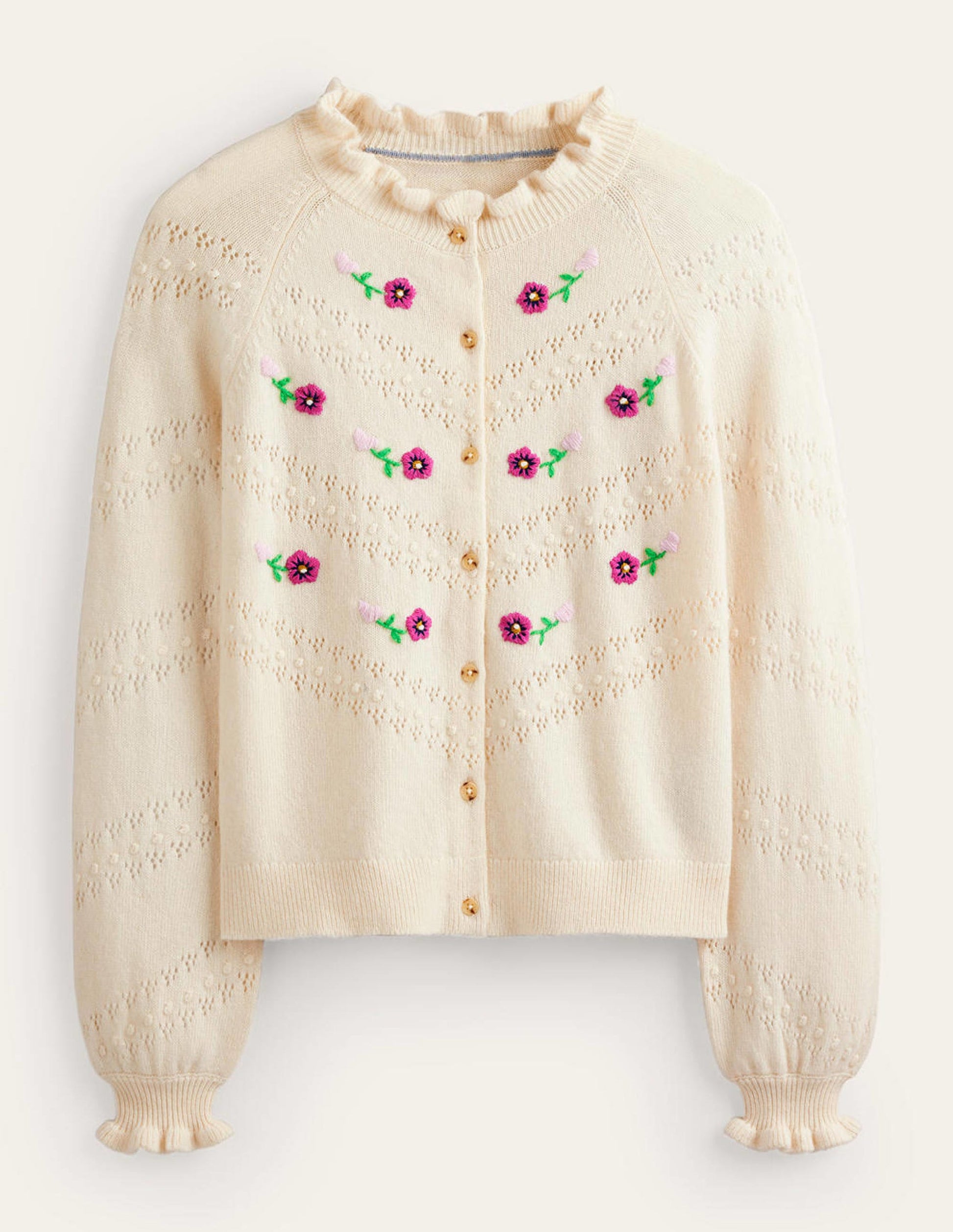 Floral-Embroidered Cardigan-Warm Ivory-5