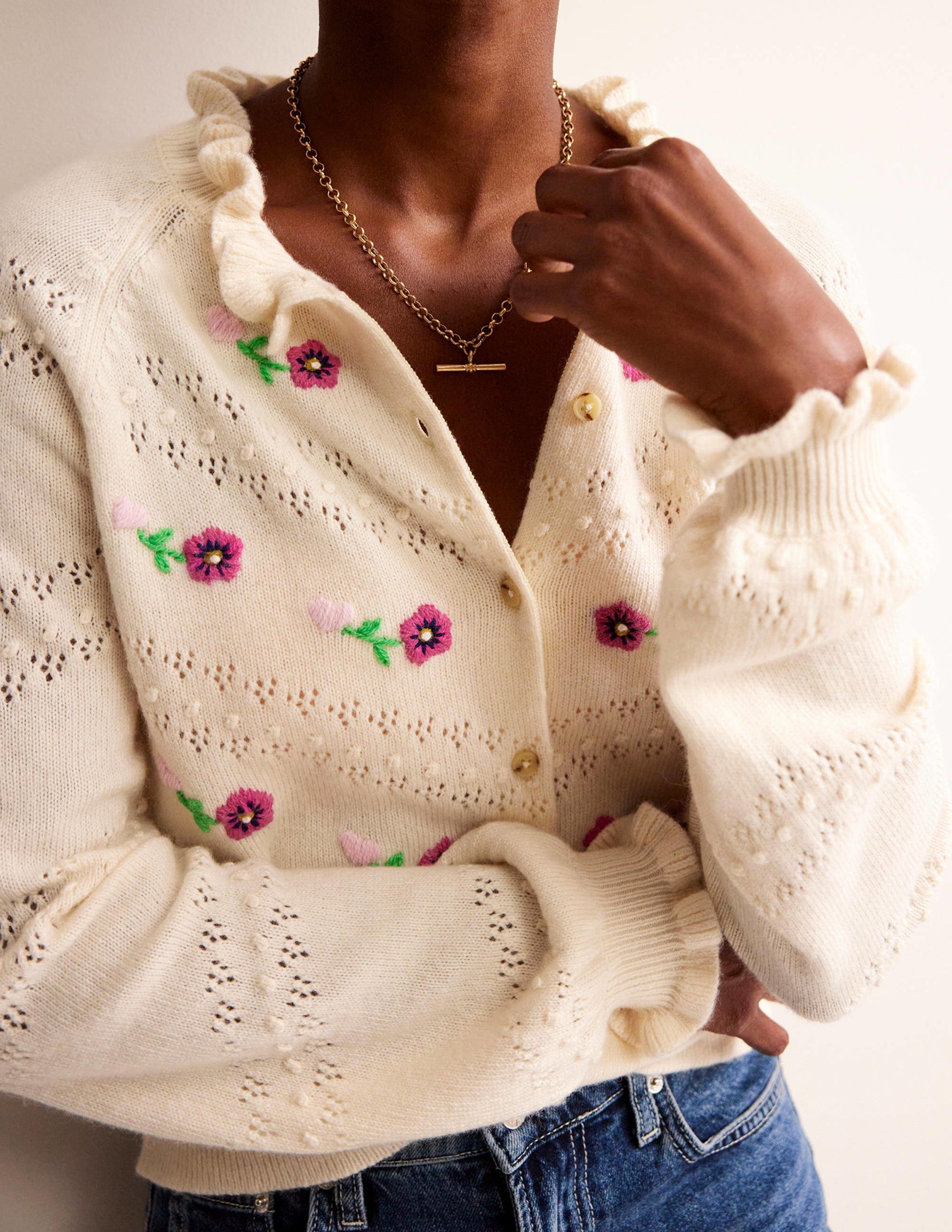 Floral-Embroidered Cardigan-Warm Ivory-2
