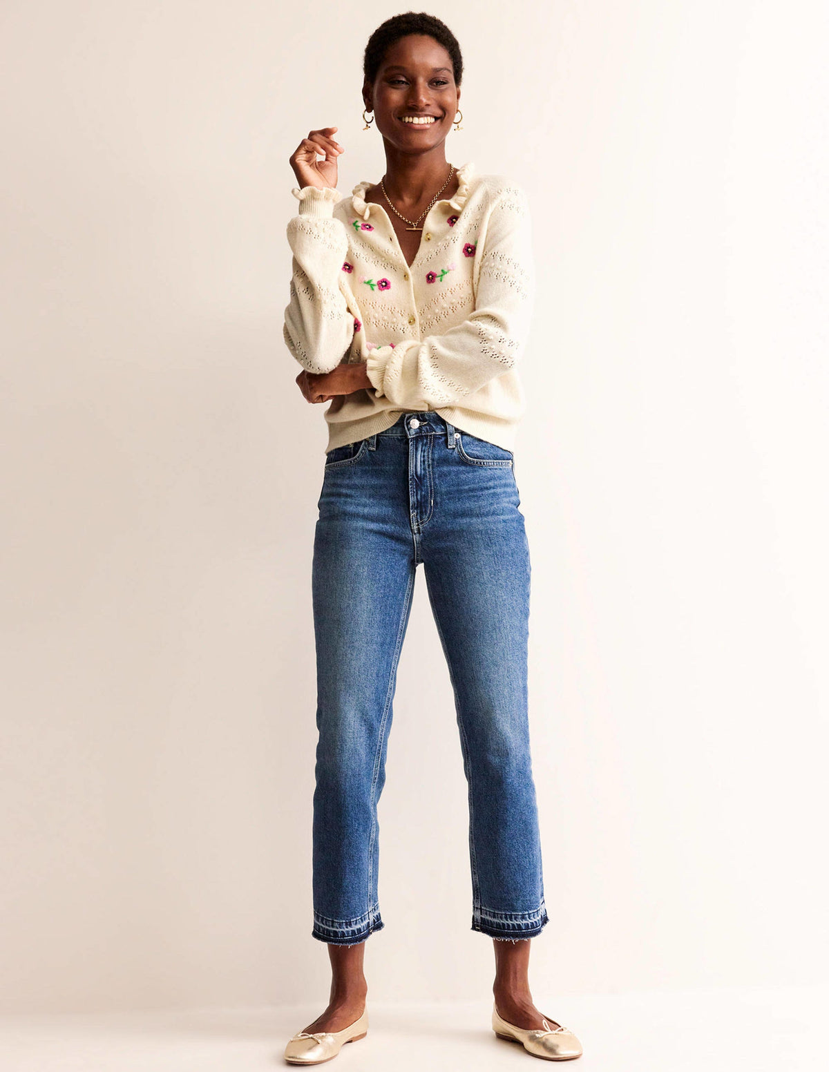 Floral-Embroidered Cardigan-Warm Ivory - Image 4