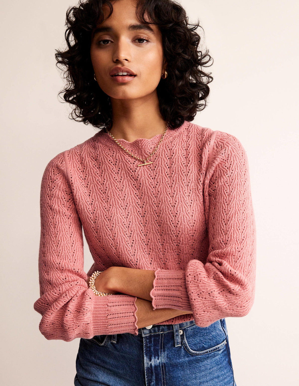 Pointelle Stitch Jumper-Rosetta Blush-1