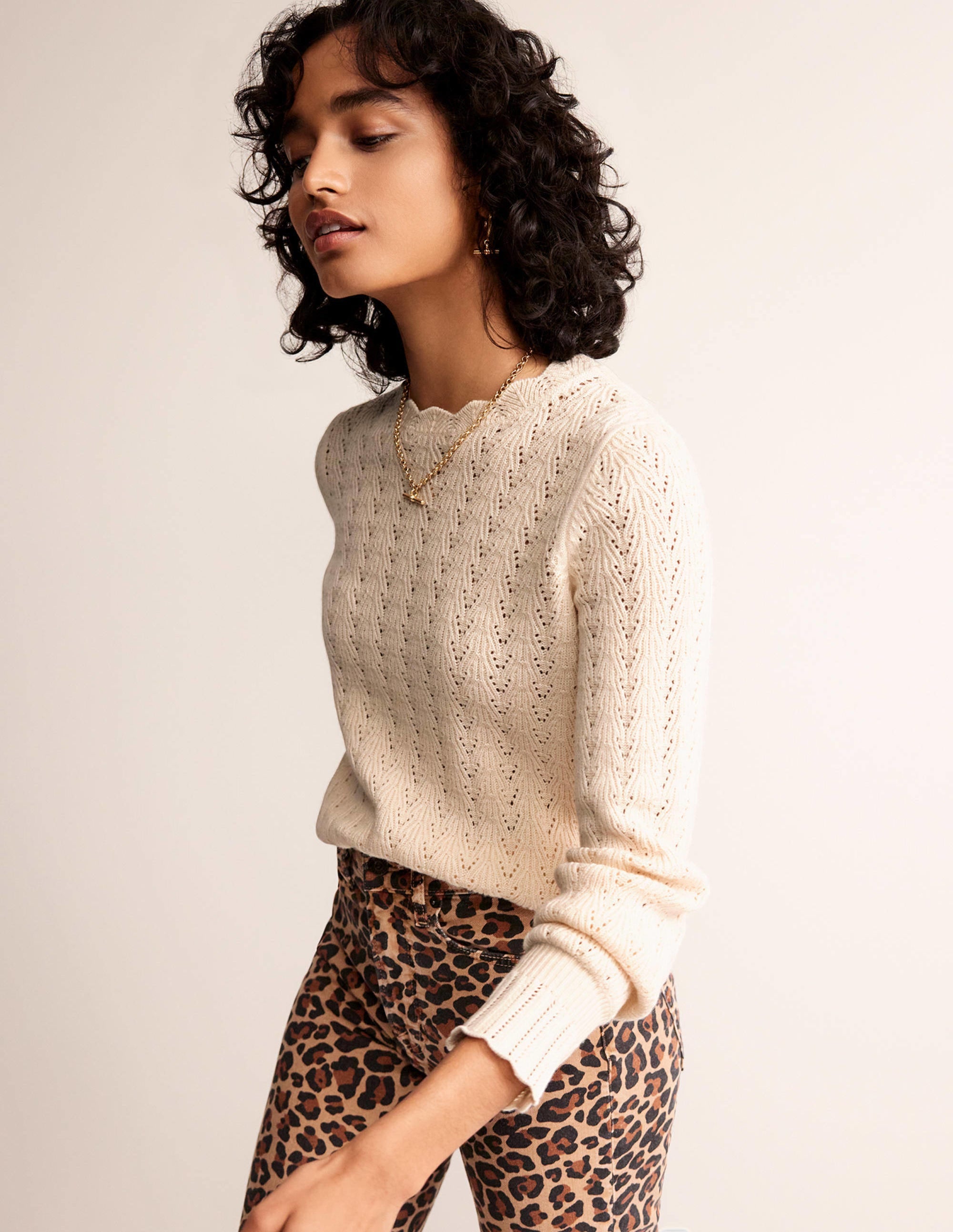 Pointelle Stitch Jumper-Warm Ivory - Image 1