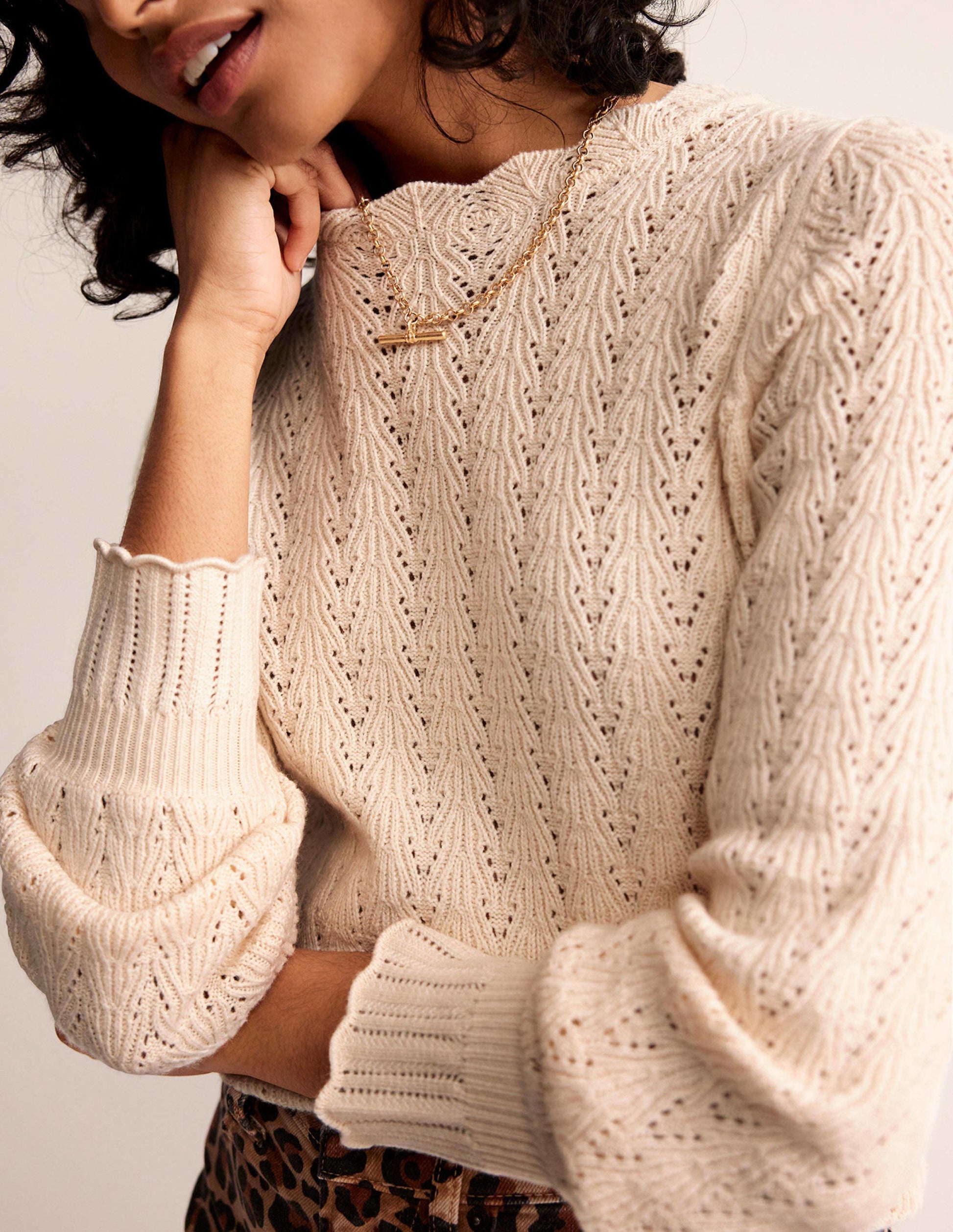 Pointelle Stitch Jumper-Warm Ivory-2