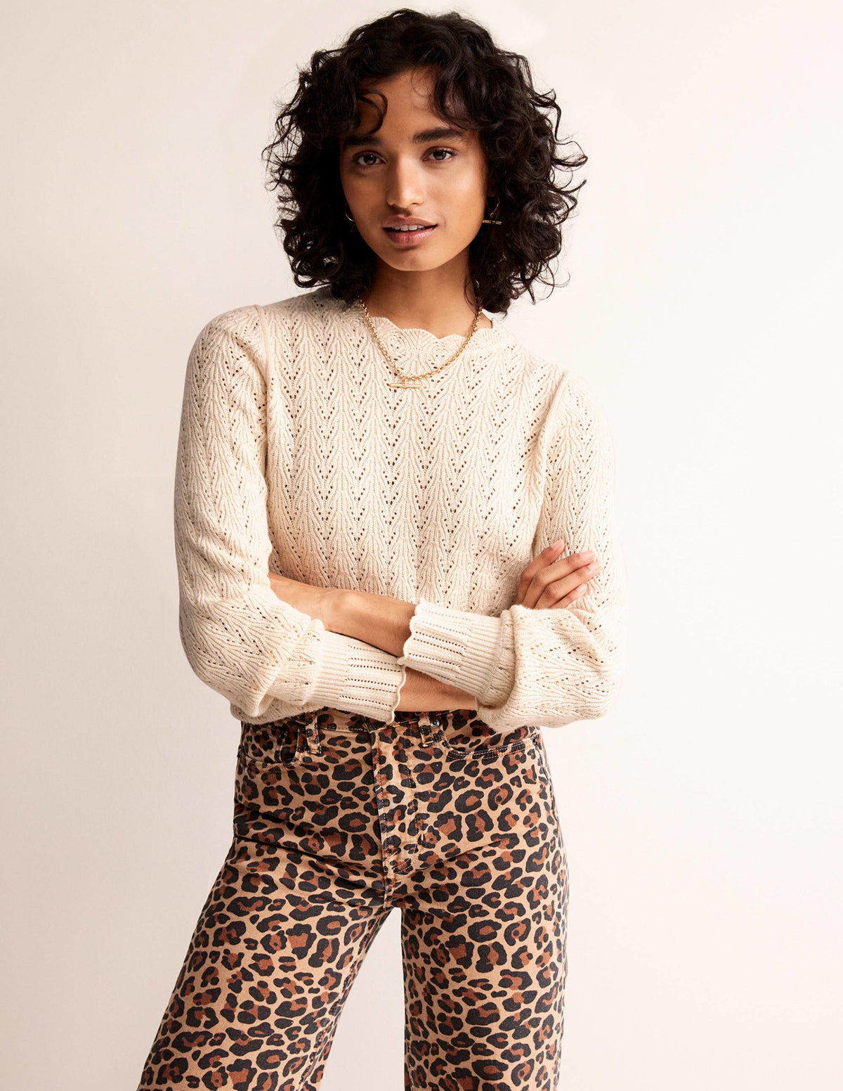 Pointelle Stitch Jumper-Warm Ivory-4