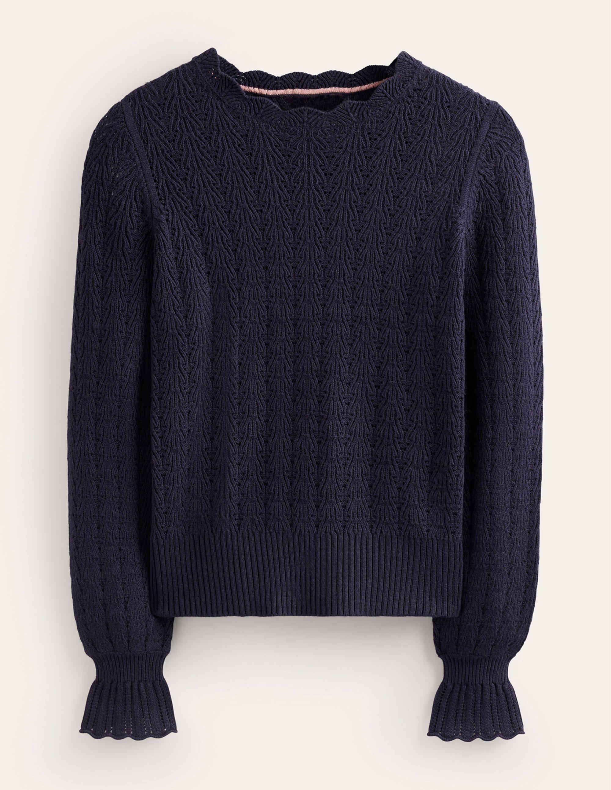 Pointelle Stitch Jumper-Navy - Image 5
