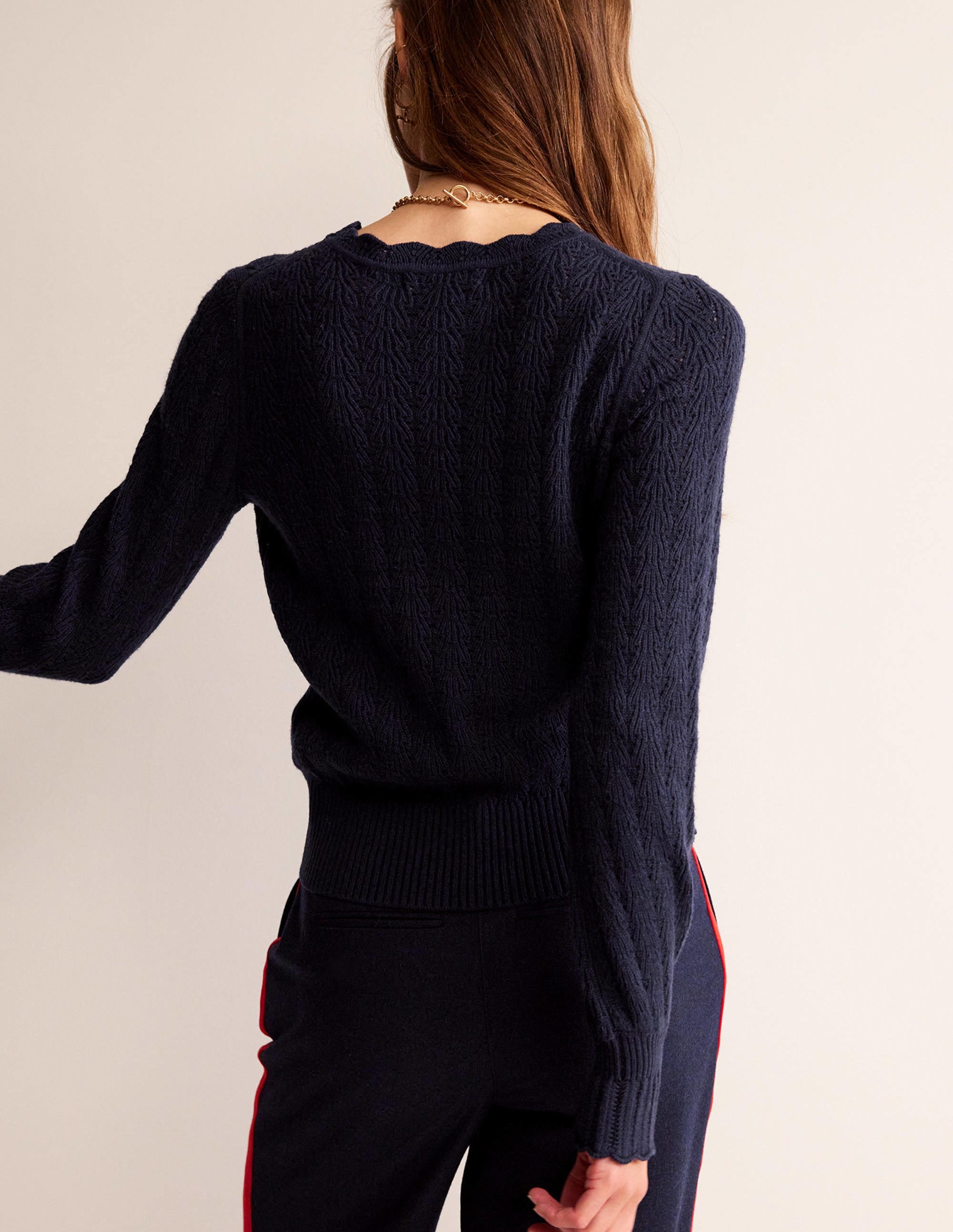 Pointelle Stitch Jumper-Navy - Image 3