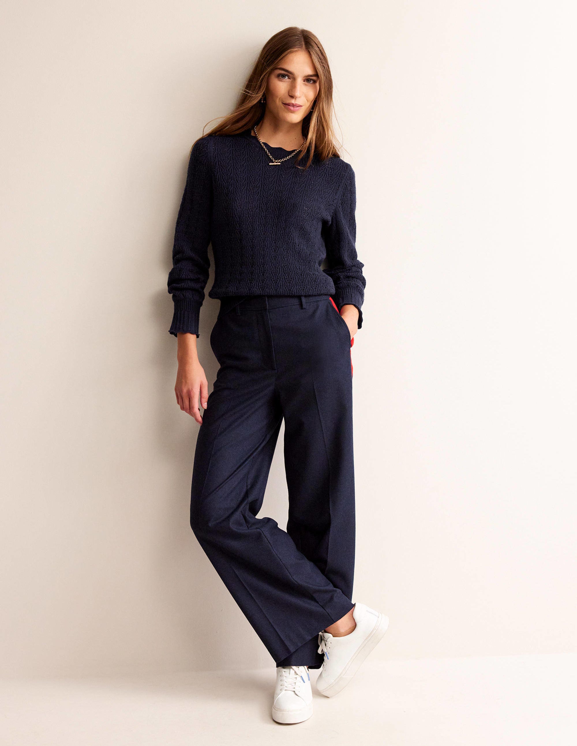 Pointelle Stitch Jumper-Navy - Image 4