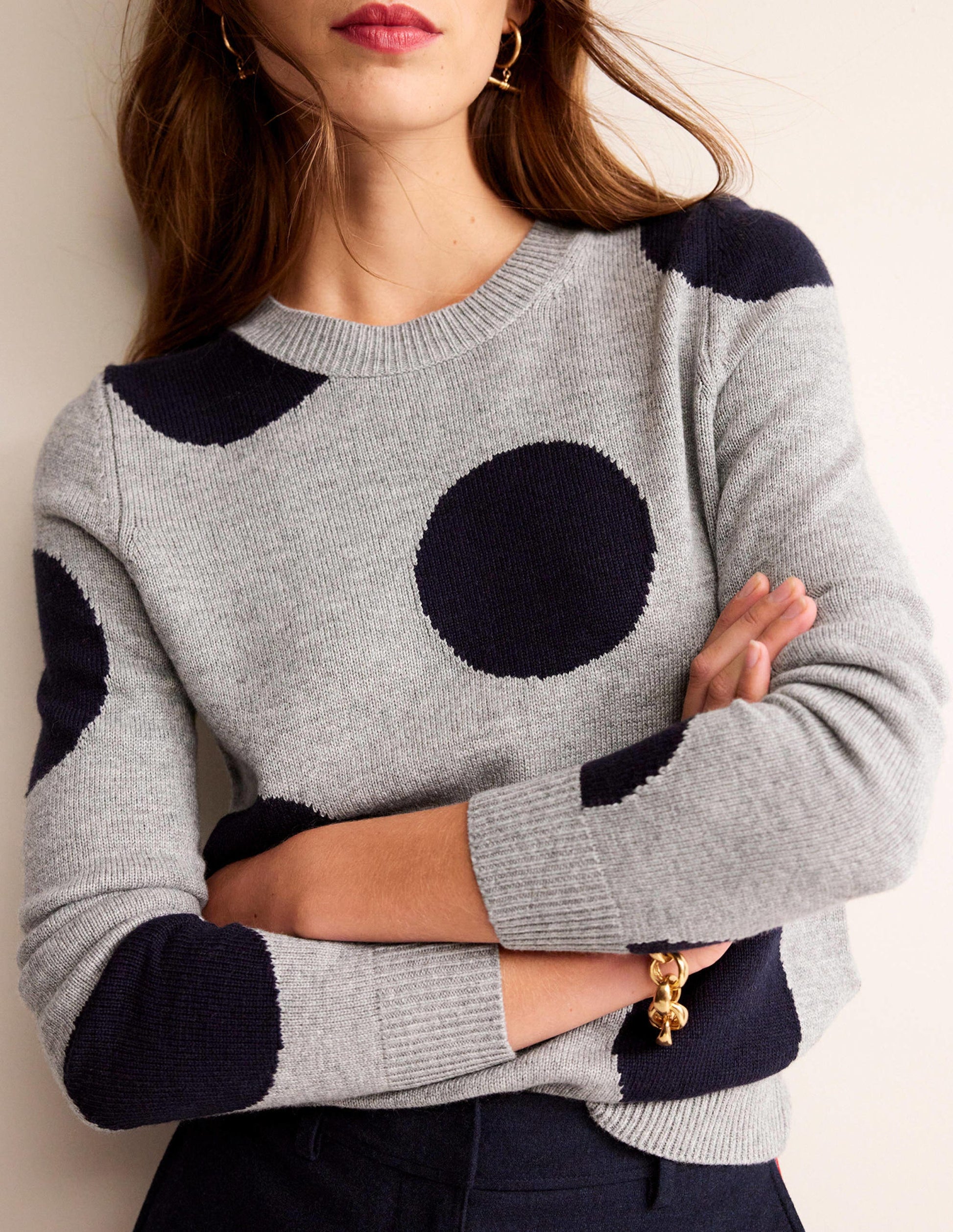 Intarsia Spot Jumper-Grey Melange, Navy Spot-2