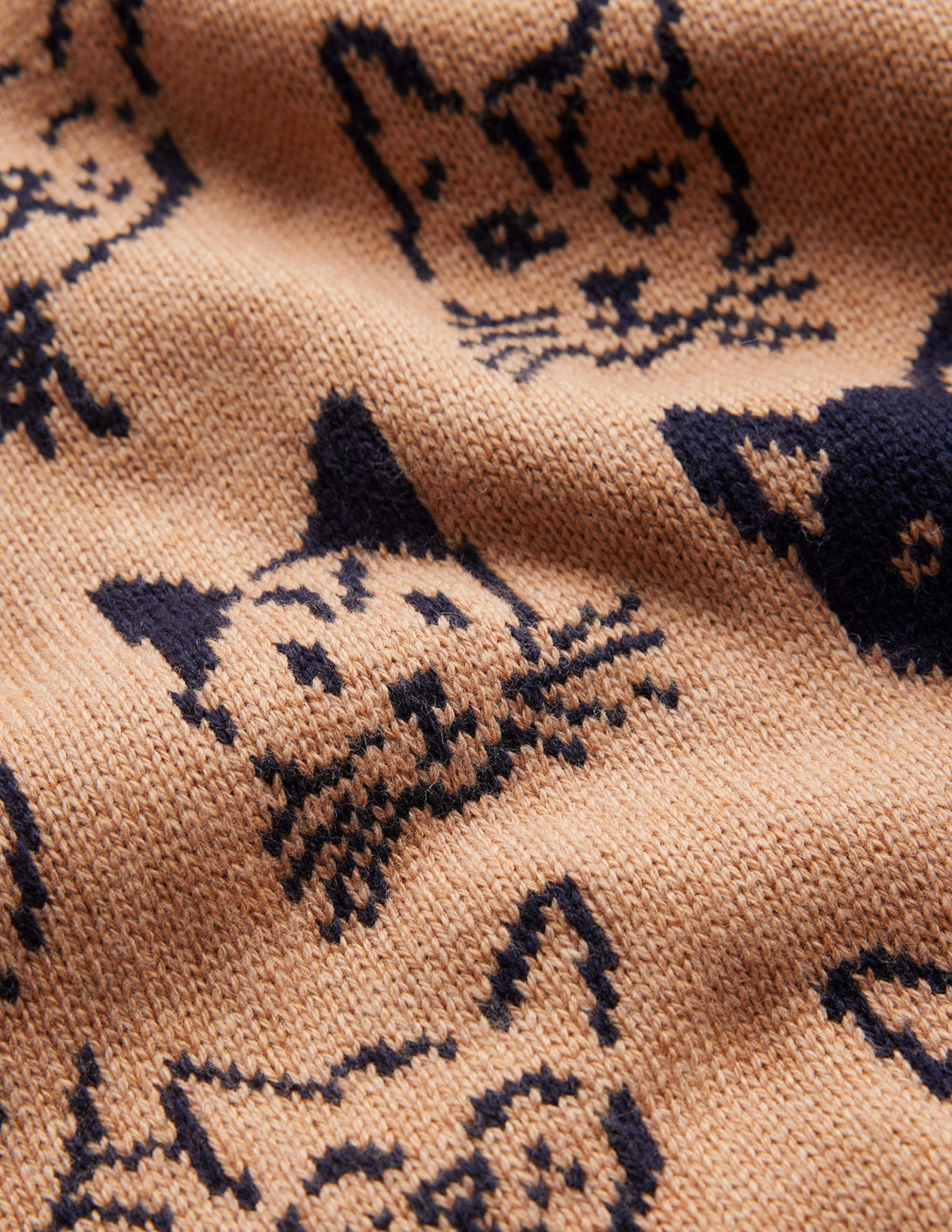Heather Jacquard Jumper-Camel and Navy, Cats - Image 6