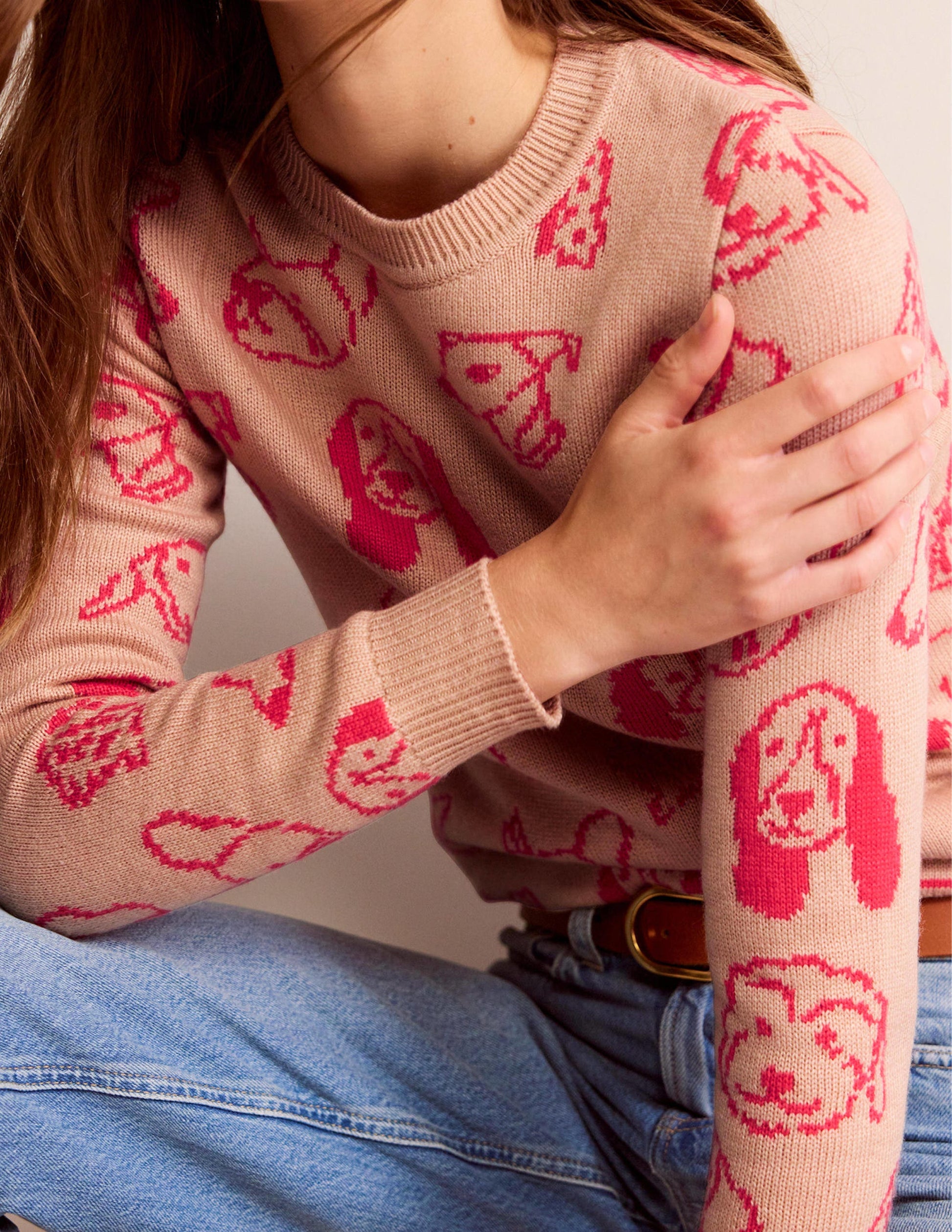 Heather Jacquard Jumper-Chinchilla, Raspberry Dogs-2