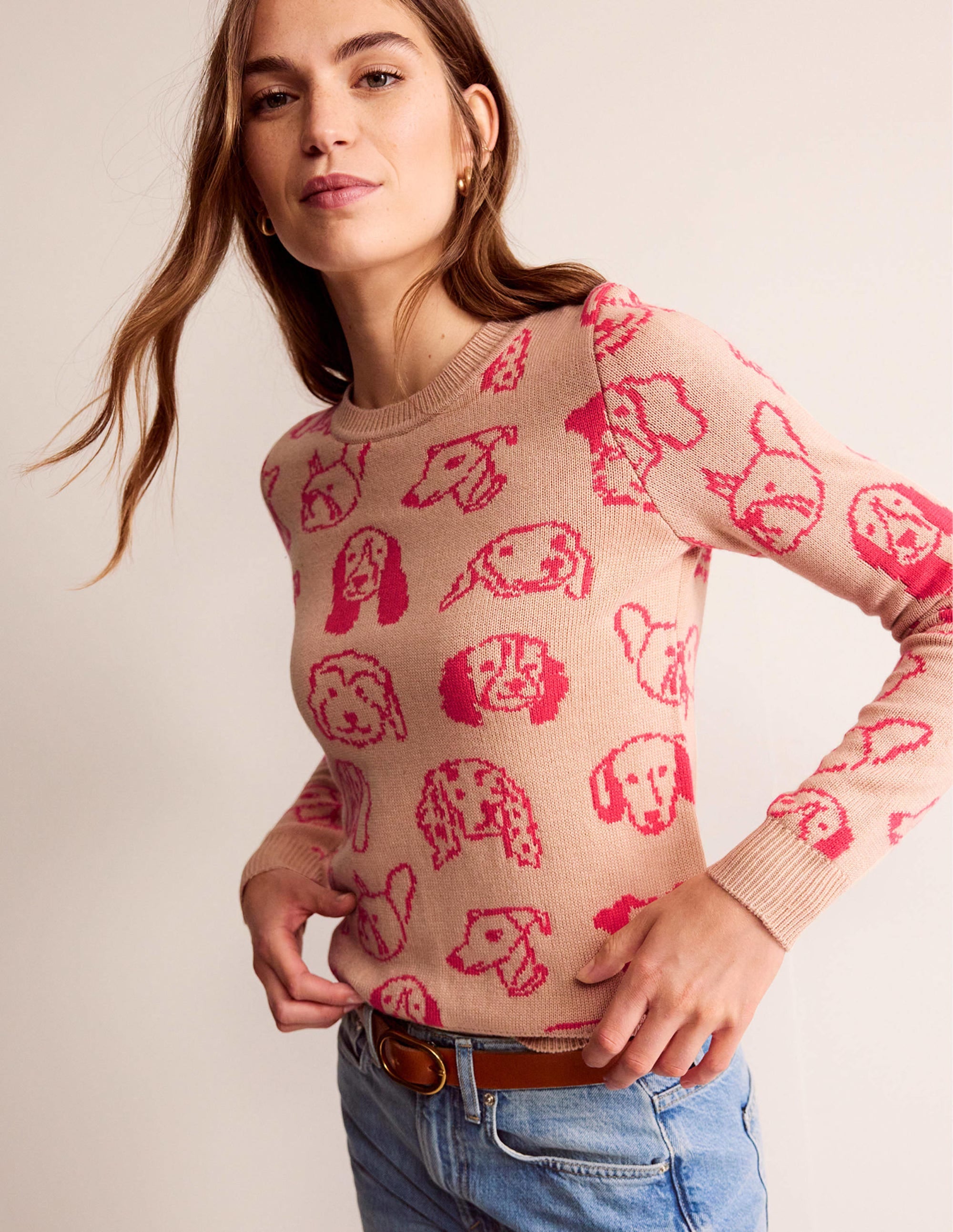 Heather Jacquard Jumper-Chinchilla, Raspberry Dogs - Image 4