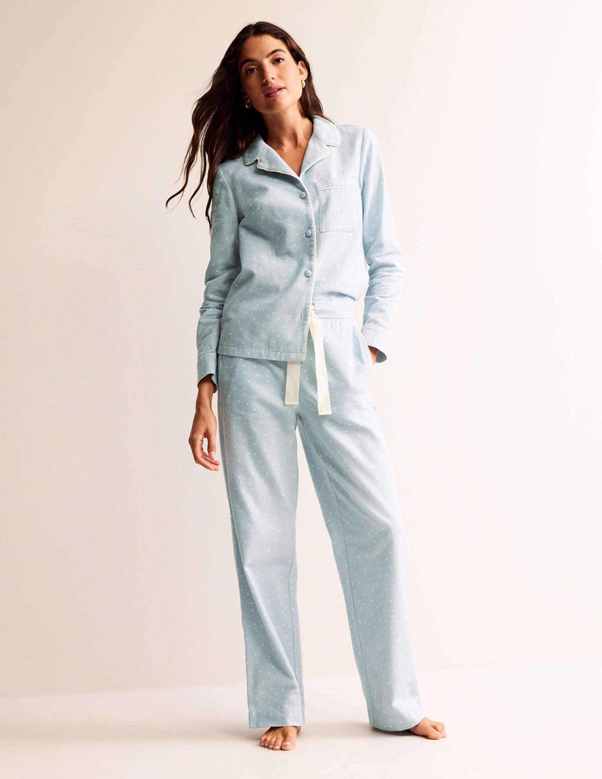 Brushed Cotton Pyjama Trousers-Surf, Spaced Dotty - Image 1