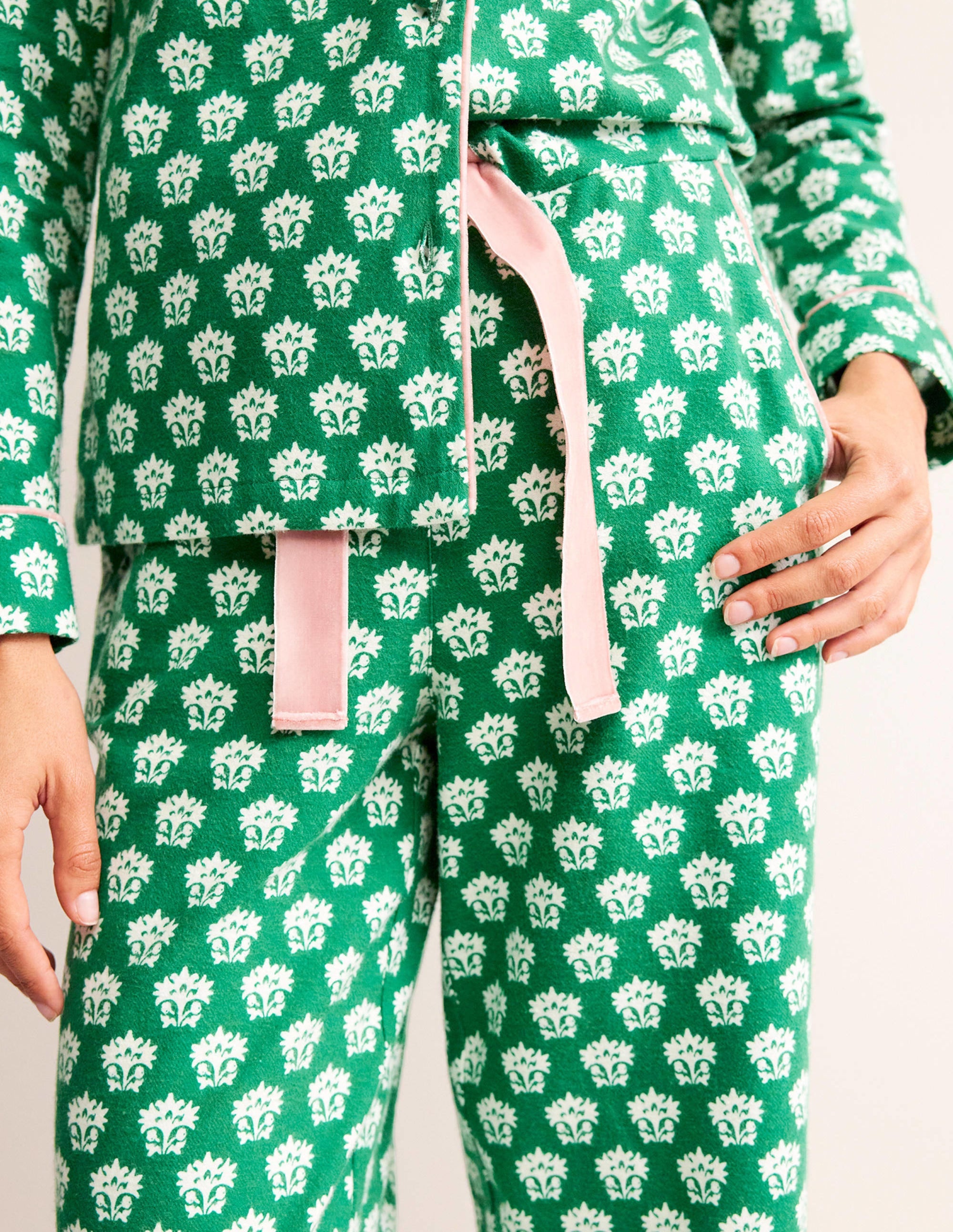 Brushed Cotton Pyjama Trousers-Veridian Green, Lily - Image 2