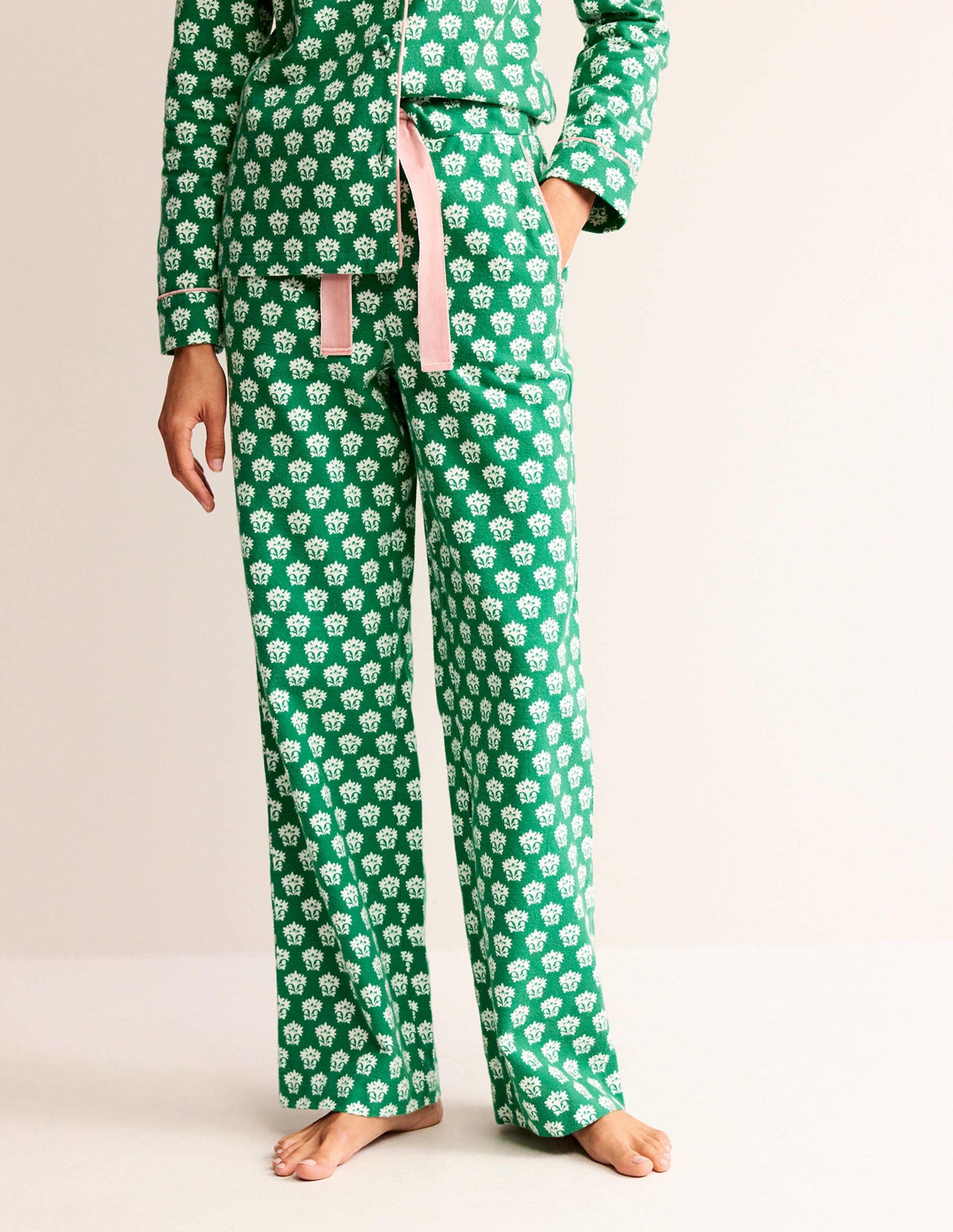 Brushed Cotton Pyjama Trousers-Veridian Green, Lily-4