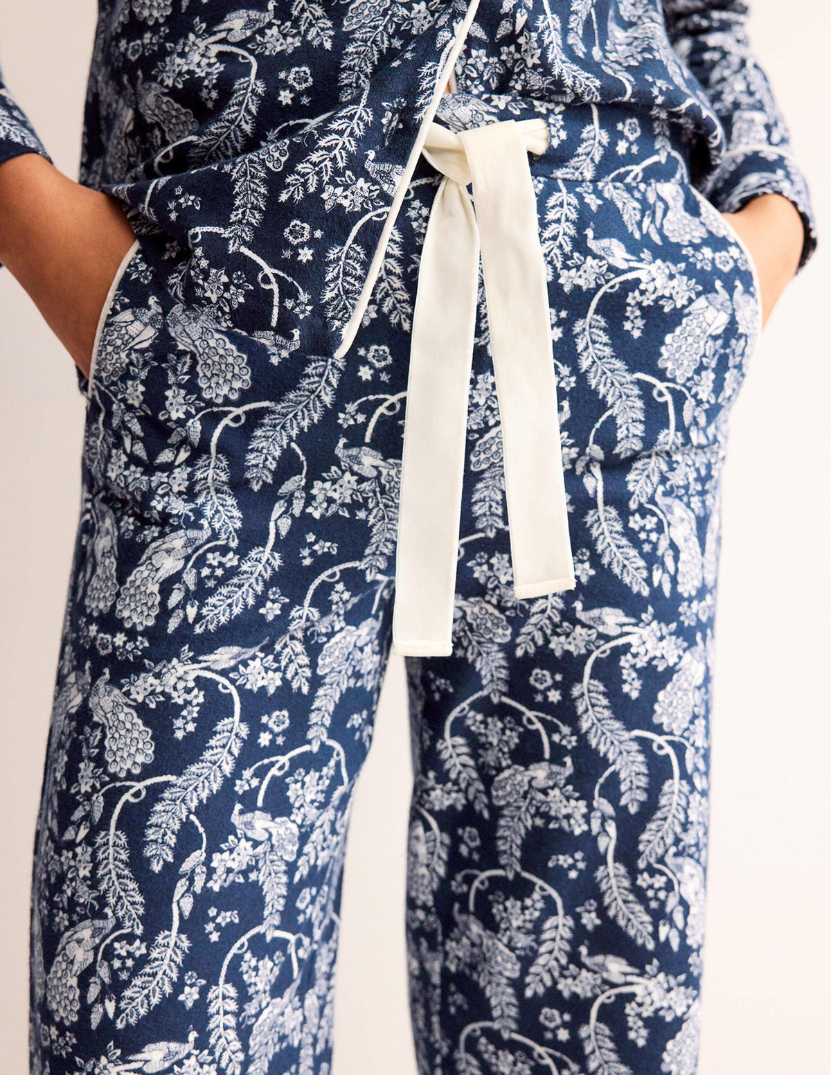 Brushed Cotton Pyjama Trousers-French Navy, Peacock-2