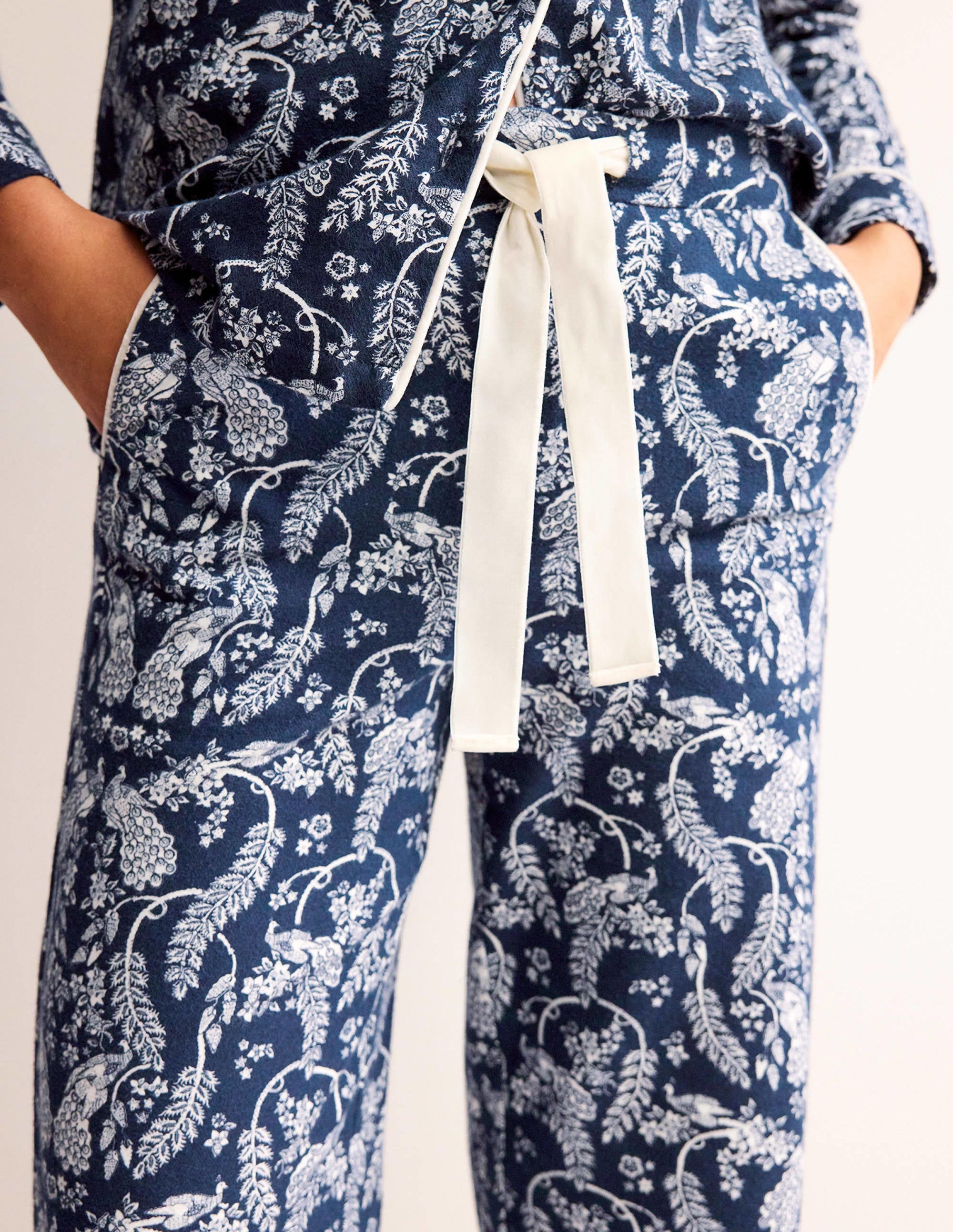 Brushed Cotton Pyjama Trousers-French Navy, Peacock - Image 2