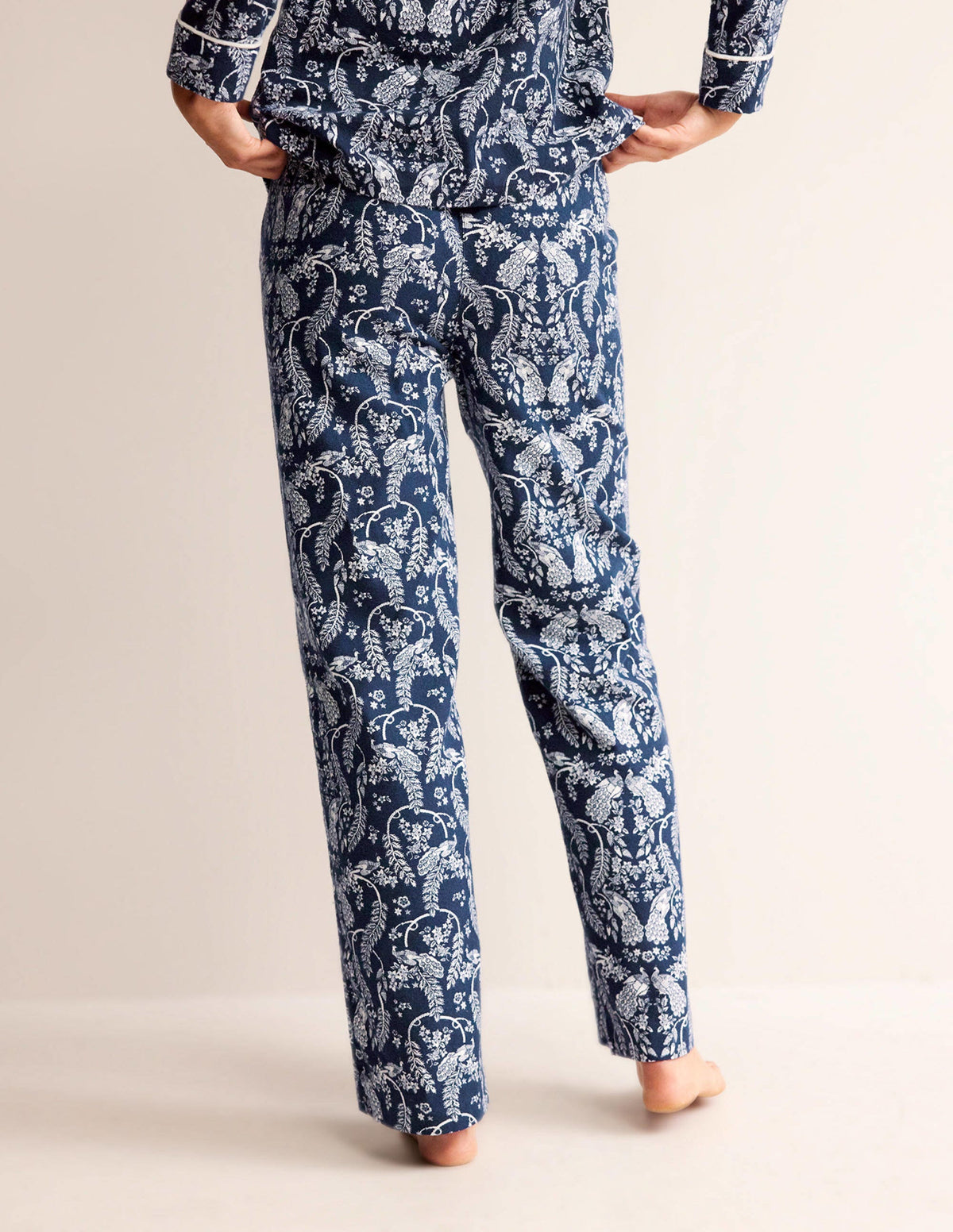 Brushed Cotton Pyjama Trousers-French Navy, Peacock - Image 3