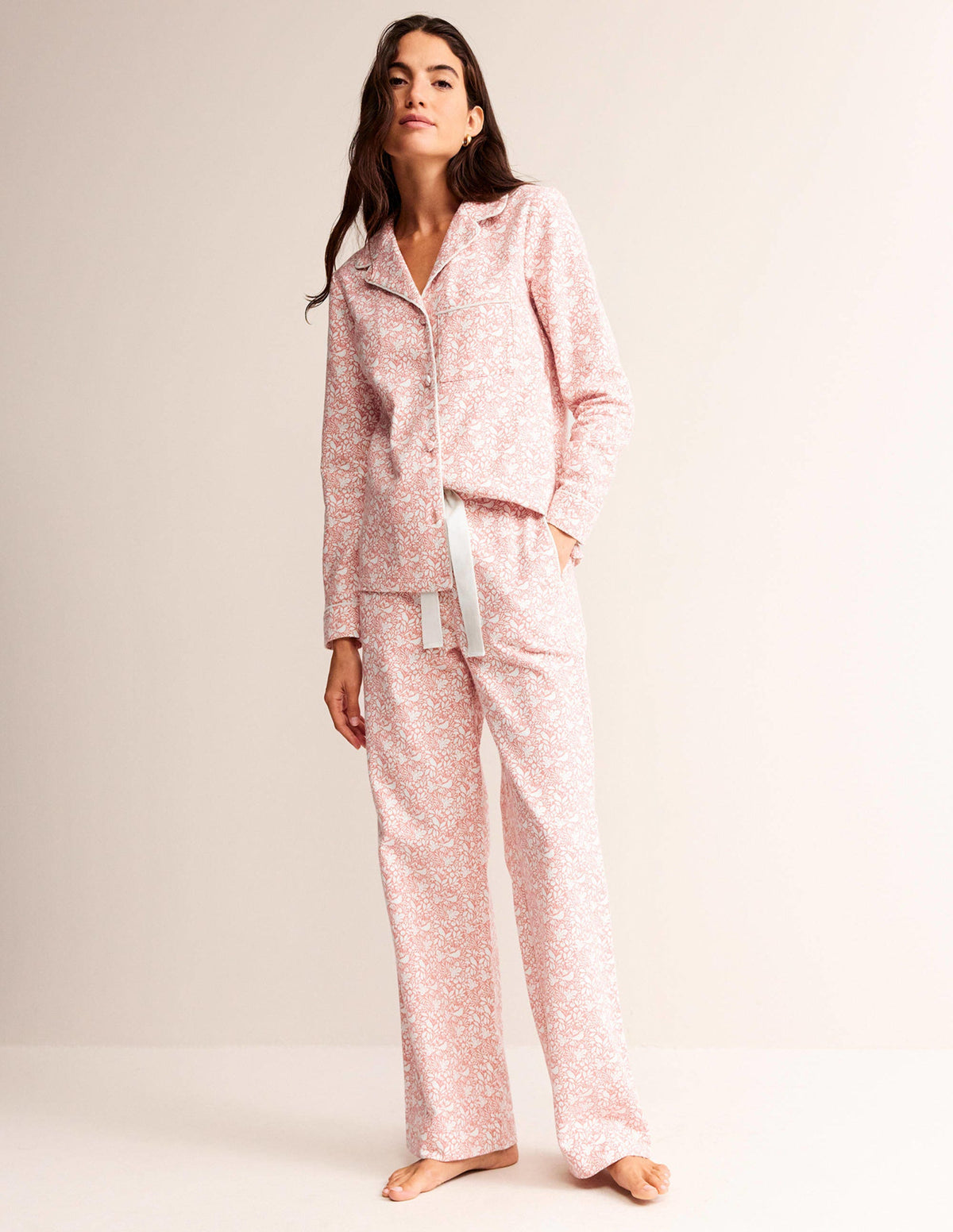 Brushed Cotton Pyjama Trousers-Rosette Blush, Forest Meadow-2