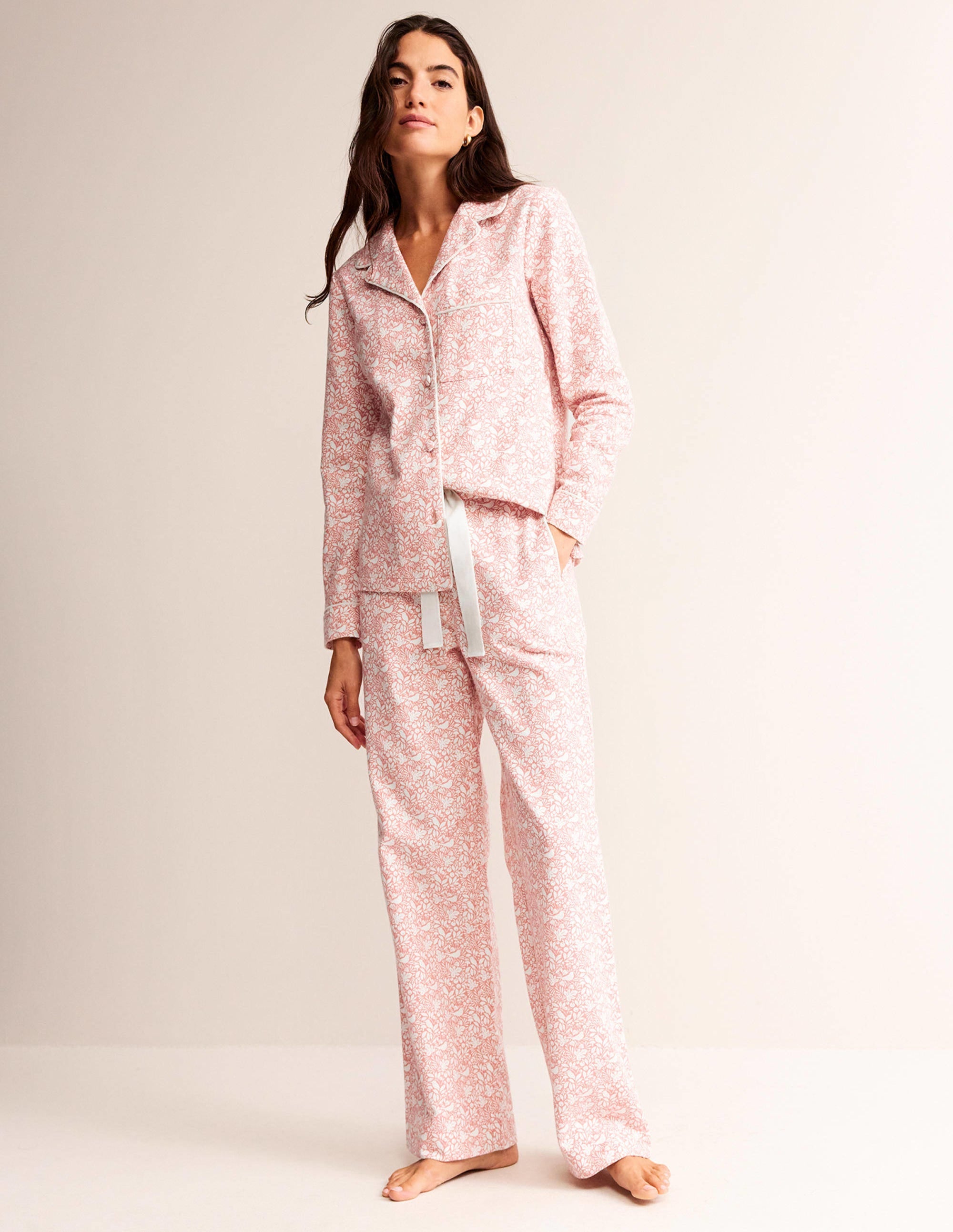 Brushed Cotton Pyjama Trousers-Rosette Blush, Forest Meadow - Image 2