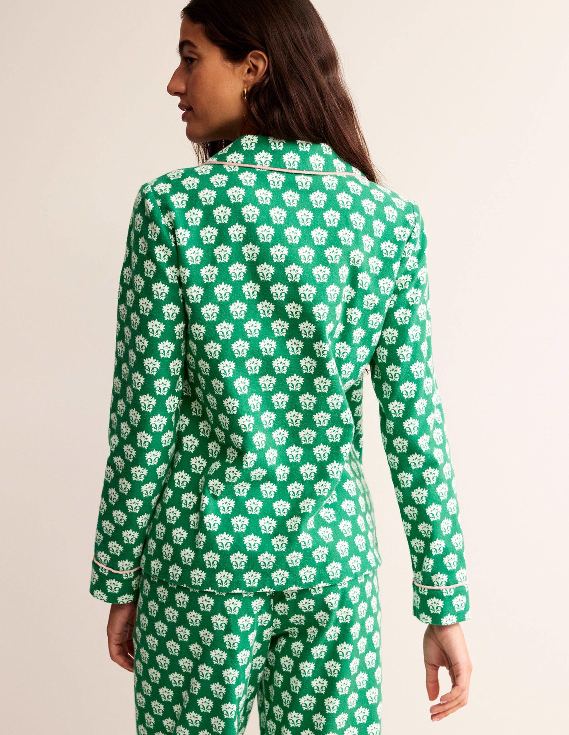 Brushed Cotton Pyjama Shirt-Veridian Green, Lily-3