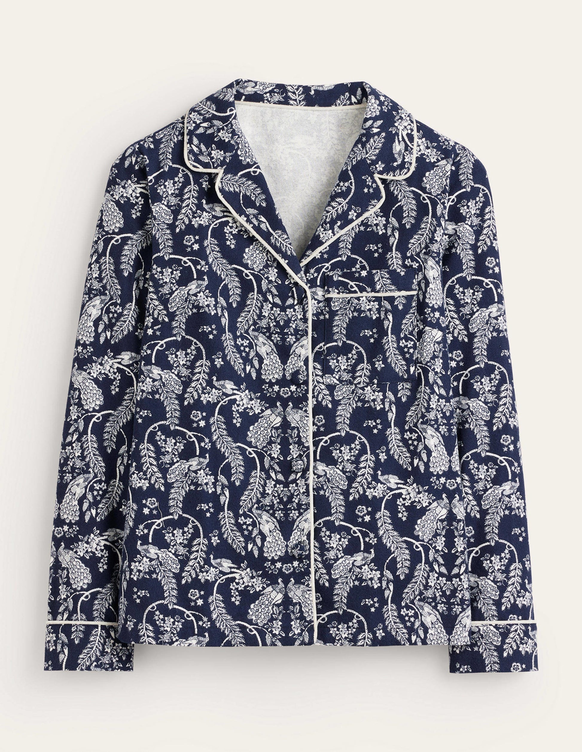 Brushed Cotton Pyjama Shirt-French Navy, Peacock-6