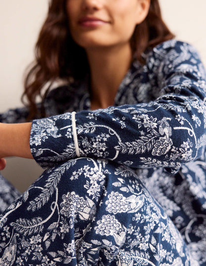 Brushed Cotton Pyjama Shirt-French Navy, Peacock-2