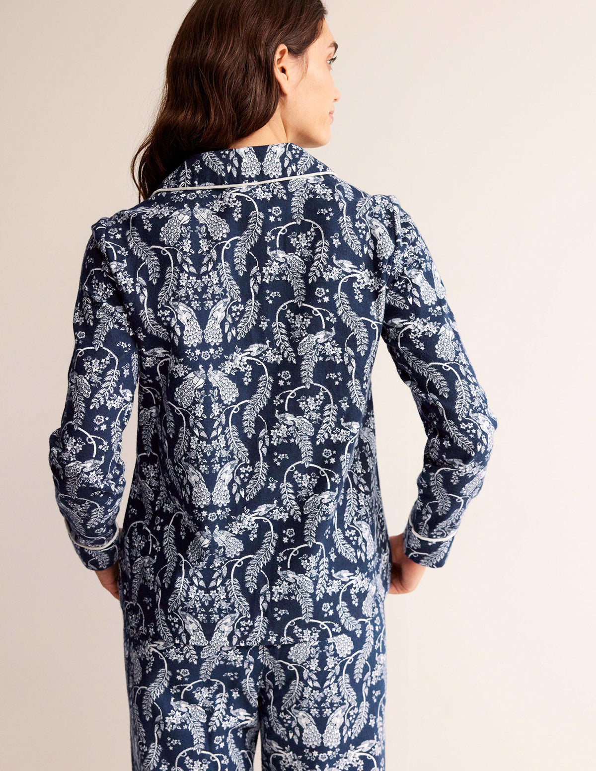 Brushed Cotton Pyjama Shirt-French Navy, Peacock - Image 3