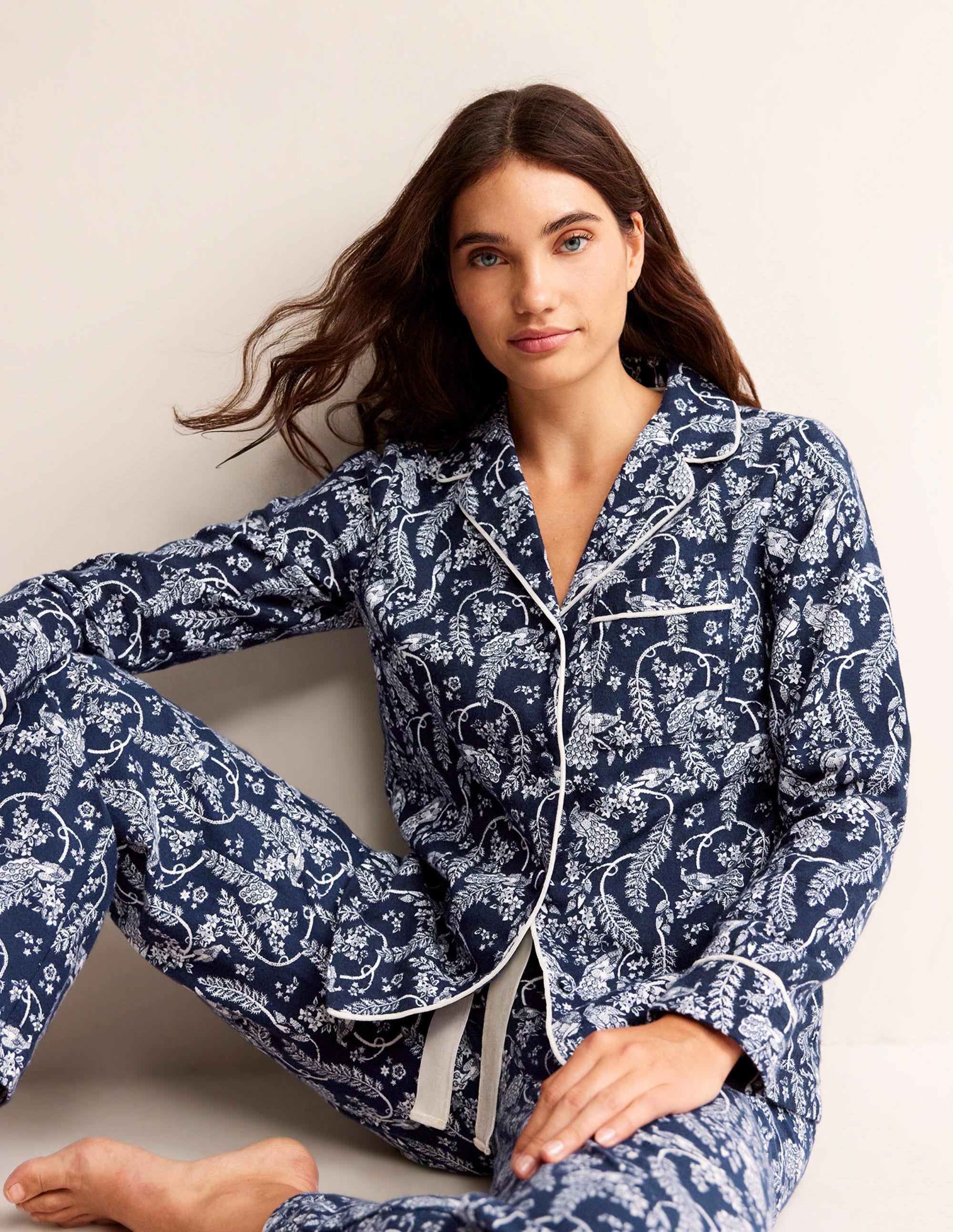 Brushed Cotton Pyjama Shirt-French Navy, Peacock - Image 4