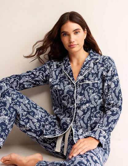 Brushed Cotton Pyjama Shirt-French Navy, Peacock-4