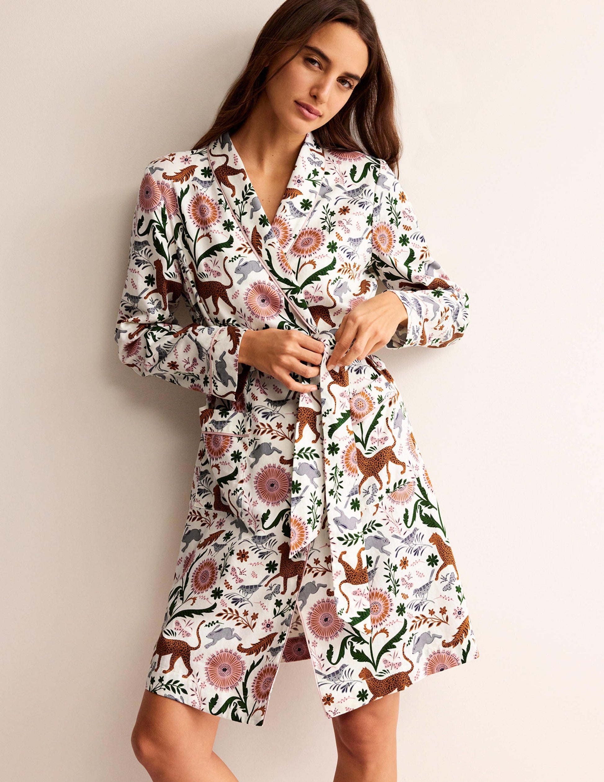 Cotton-Sateen Dressing Gown-Ivory, Jungle Flora-4
