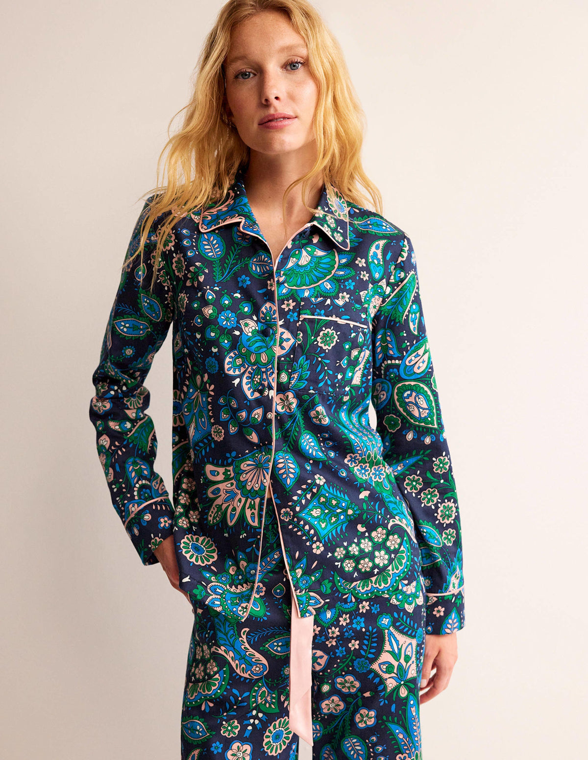 Cotton Sateen Pyjama Shirt-Multi, Azalea Bloom-1