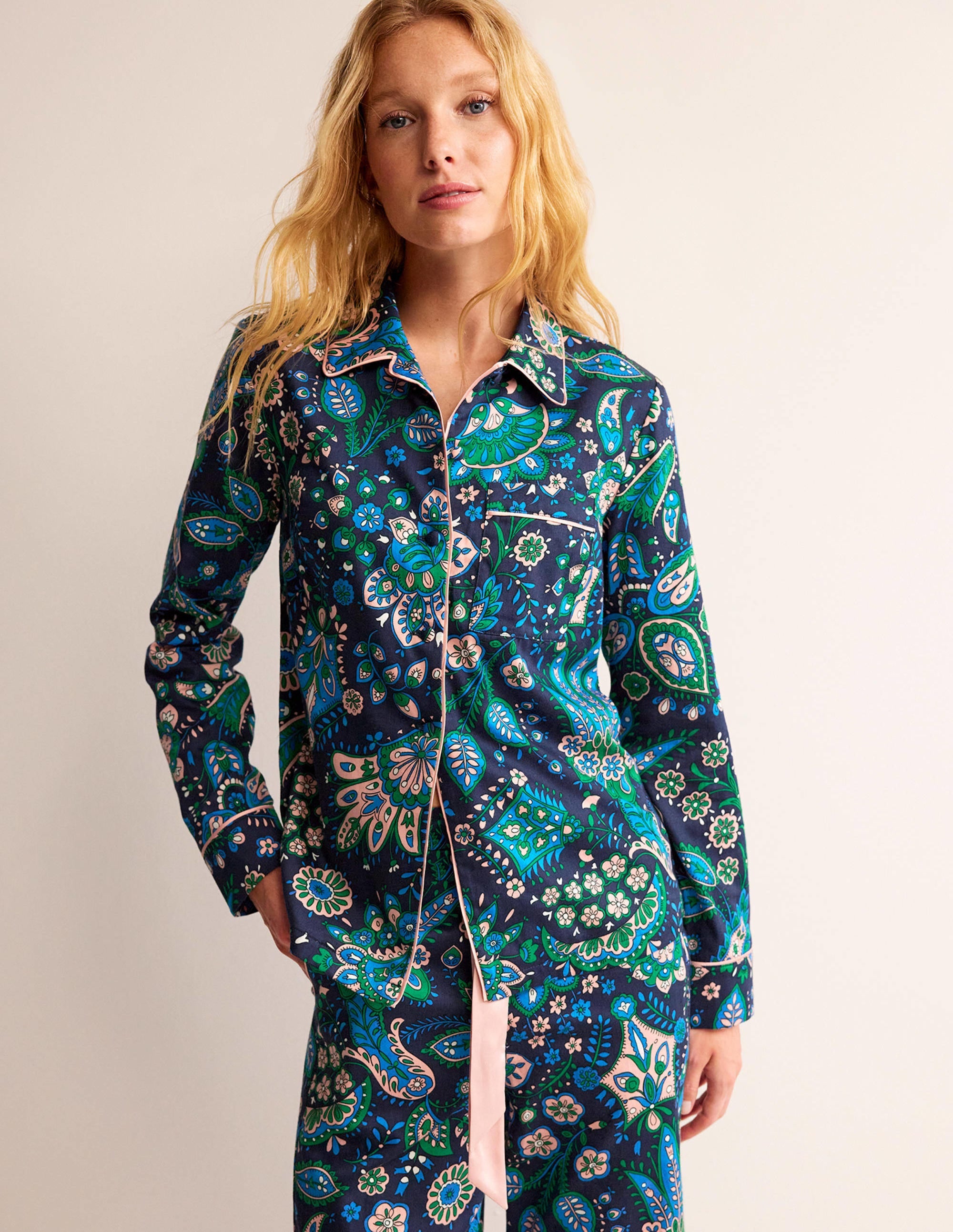 Cotton Sateen Pyjama Shirt-Multi, Azalea Bloom - Image 1