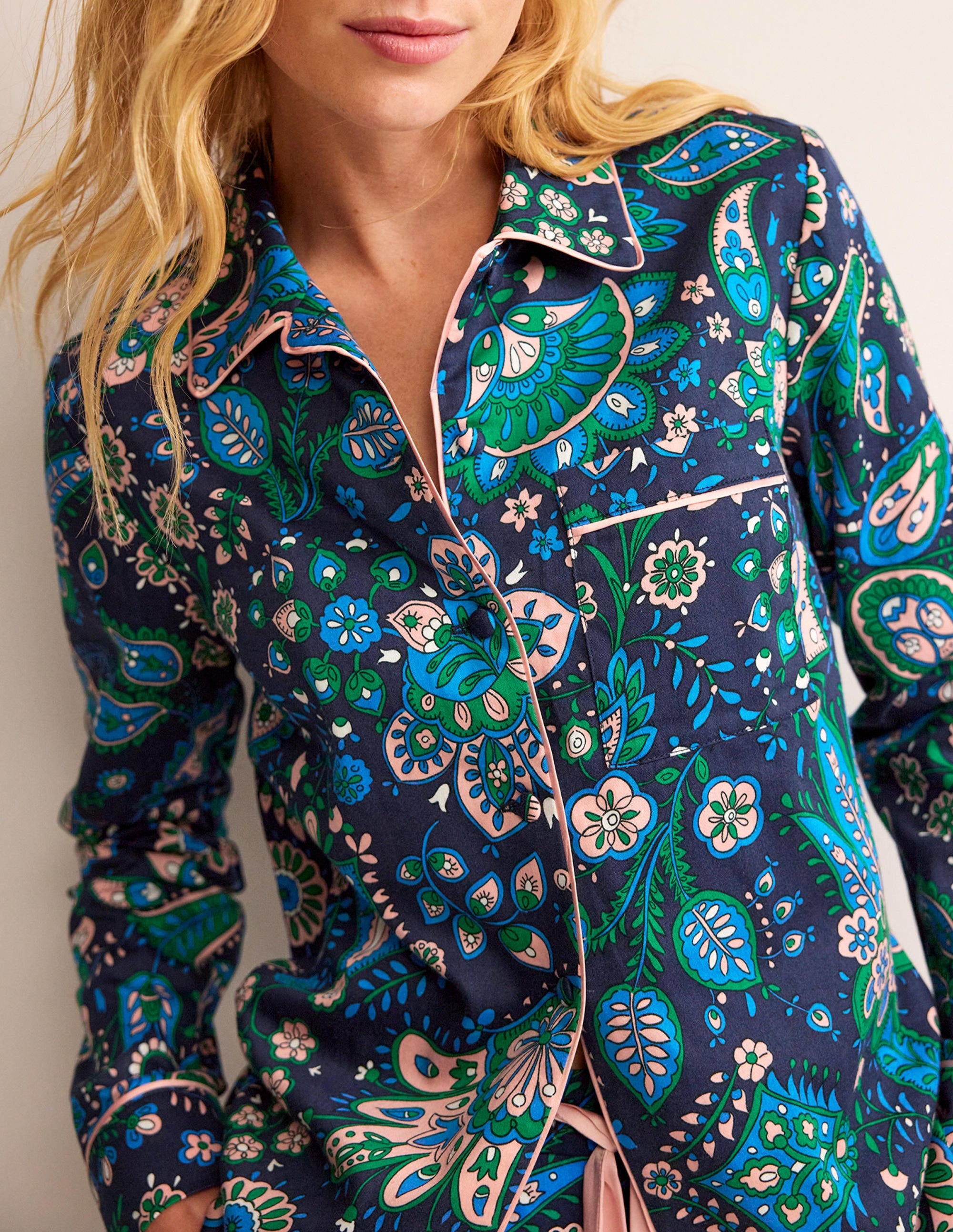 Cotton Sateen Pyjama Shirt-Multi, Azalea Bloom - Image 2