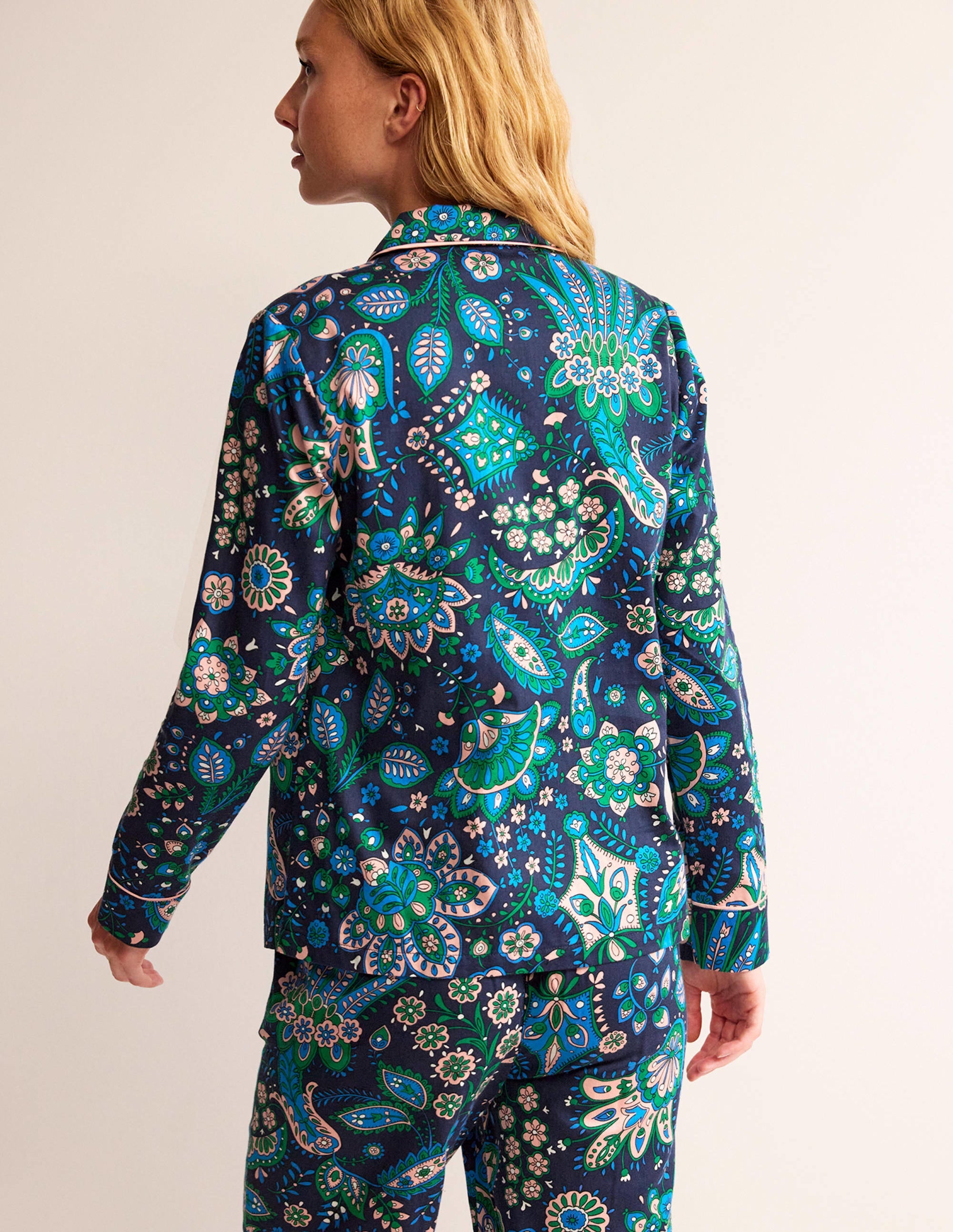 Cotton Sateen Pyjama Shirt-Multi, Azalea Bloom - Image 3