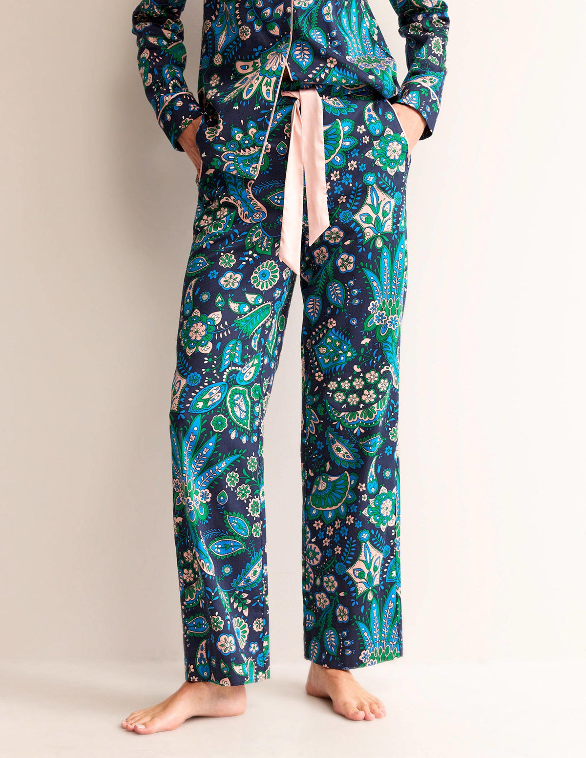 Cotton Sateen Pyjama Trousers-Multi, Azalea Bloom - Image 4