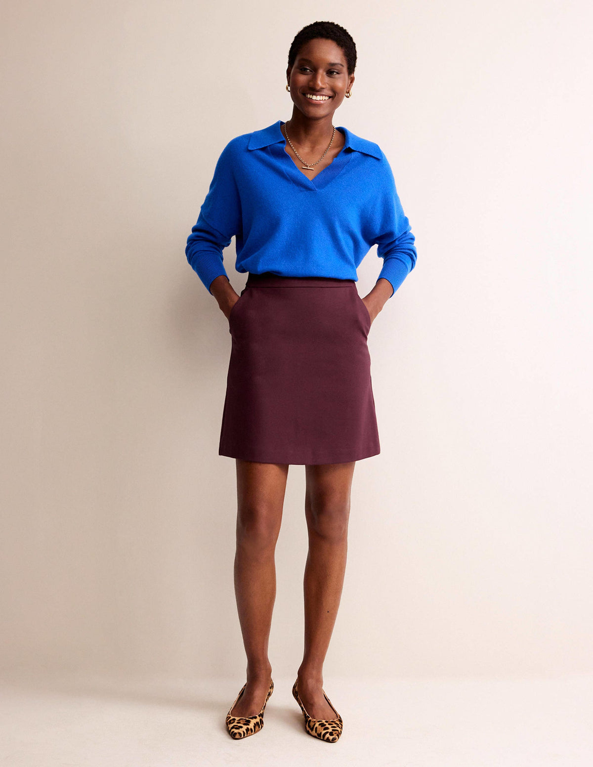 Ponte A-line Mini Skirt-Burgundy - Image 1
