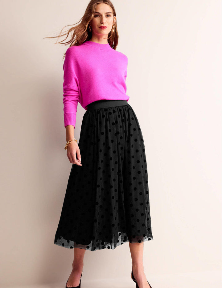 Tulle Full Midi Skirt-Black Spot