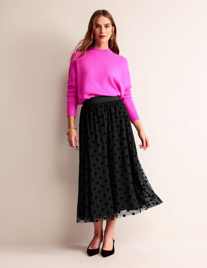 Tulle Full Midi Skirt-Black Spot-5