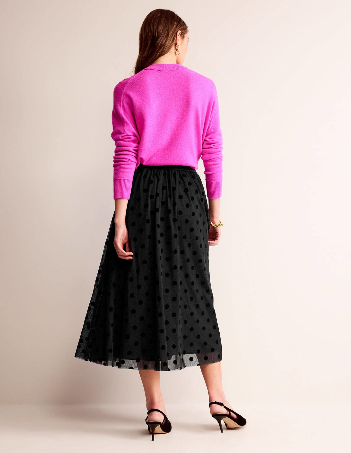 Tulle Full Midi Skirt-Black Spot