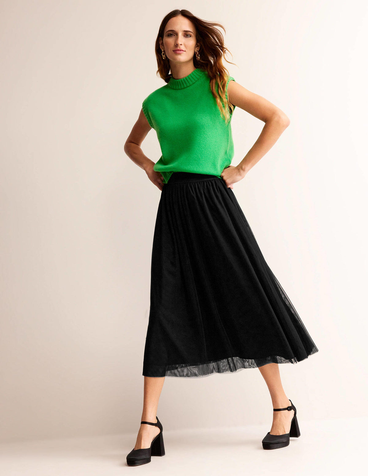 Tulle Full Midi Skirt-Black-1